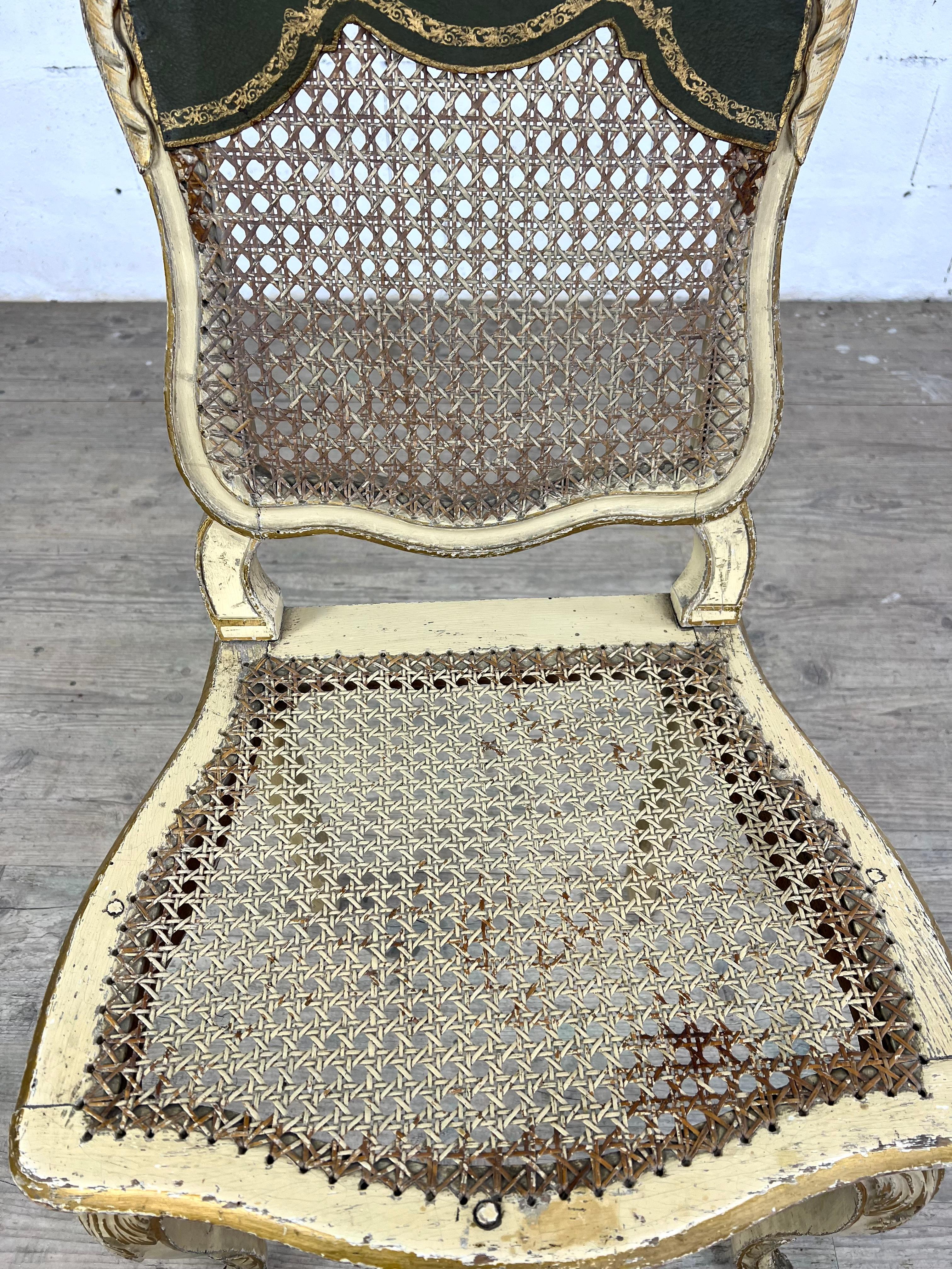 Louis XV Gilded Wood Chair – Cane Back and Leather Seat, 18th Century For Sale 4