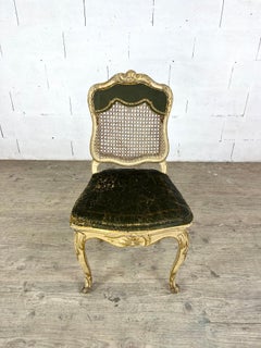 Louis XV Gilded Wood Chair – Cane Back and Leather Seat, 18th Century