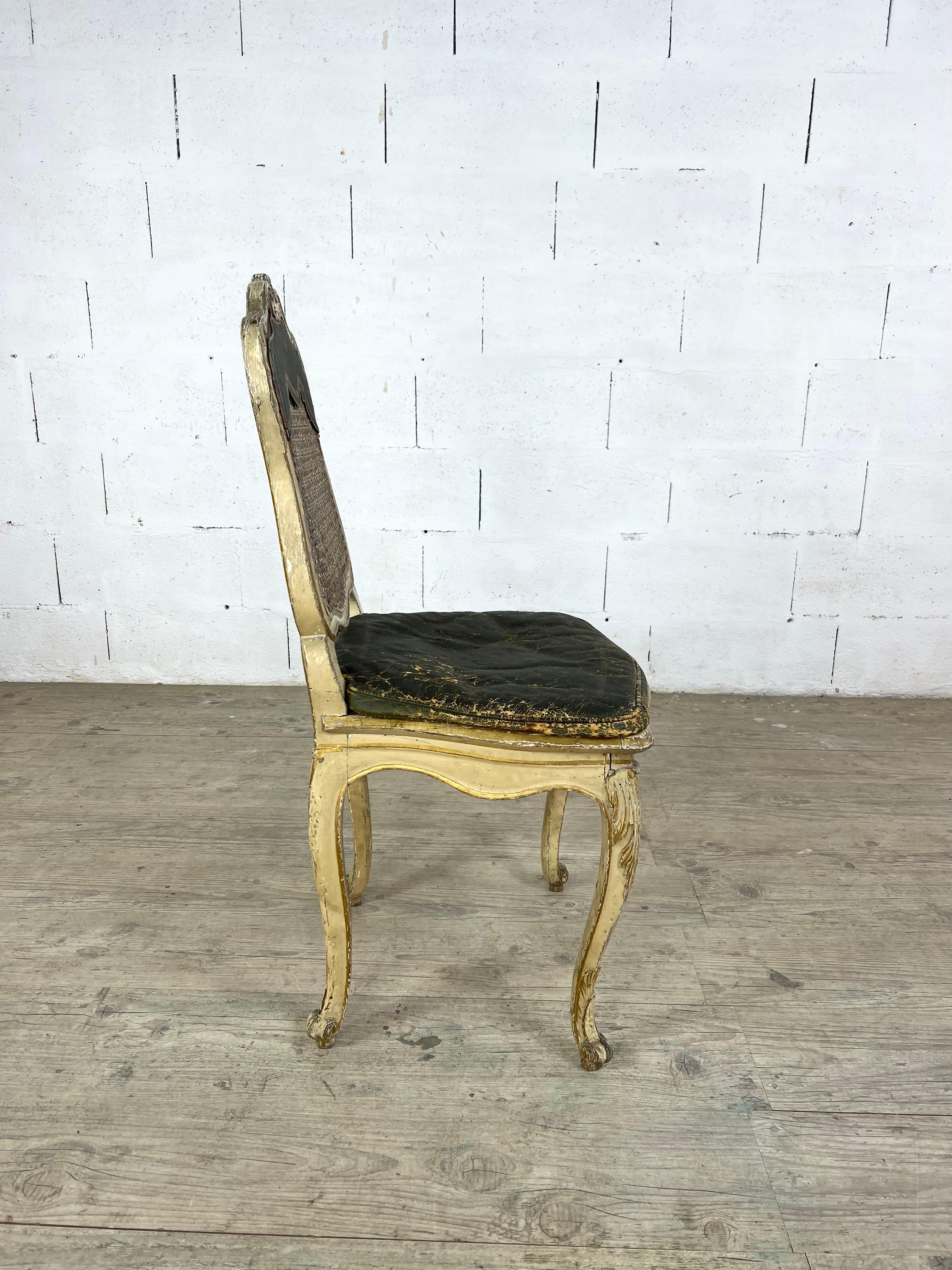 Louis XV Gilded Wood Chair – Cane Back and Leather Seat, 18th Century In Good Condition For Sale In PARIS, FR