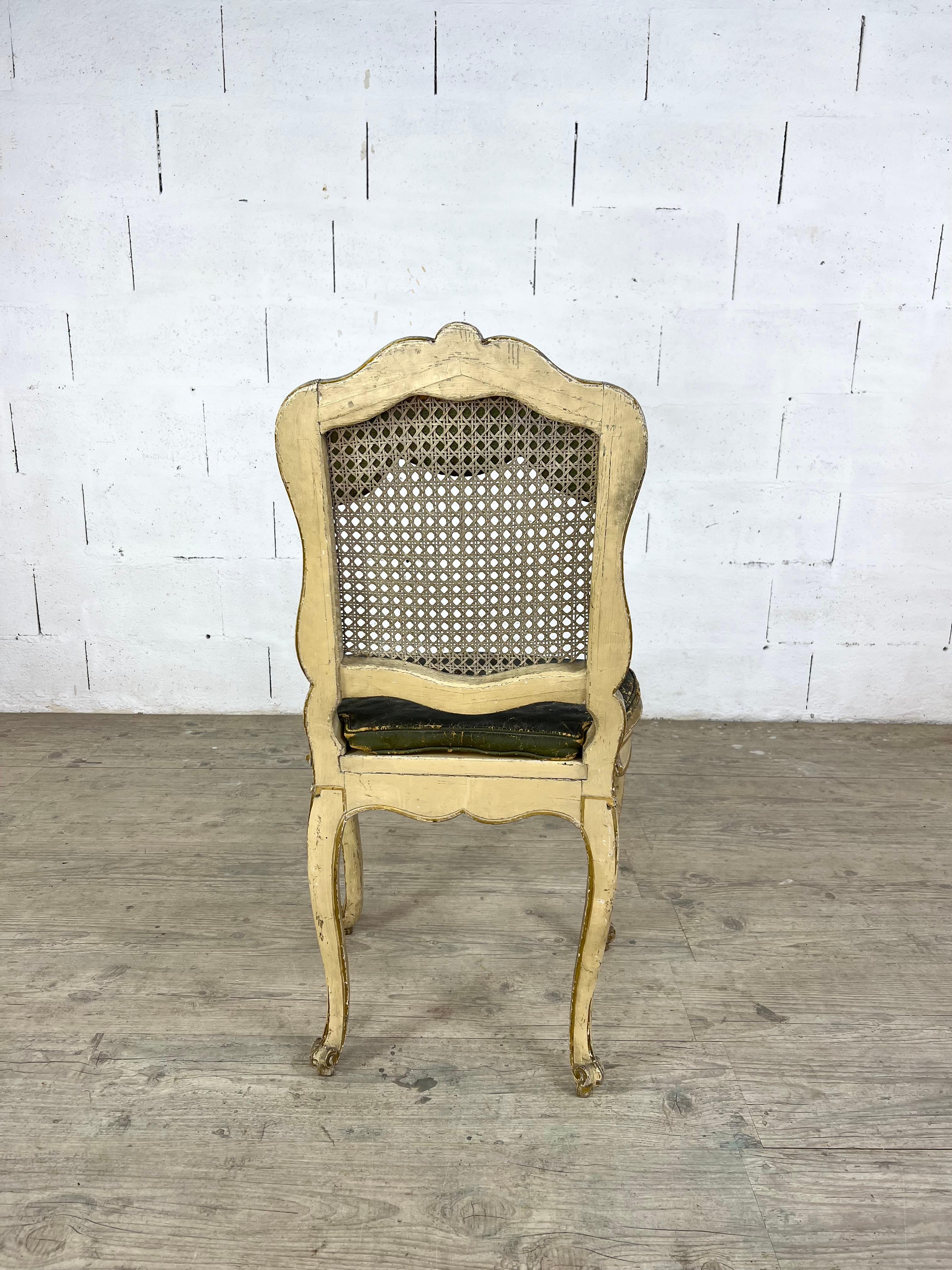 18th Century and Earlier Louis XV Gilded Wood Chair – Cane Back and Leather Seat, 18th Century For Sale