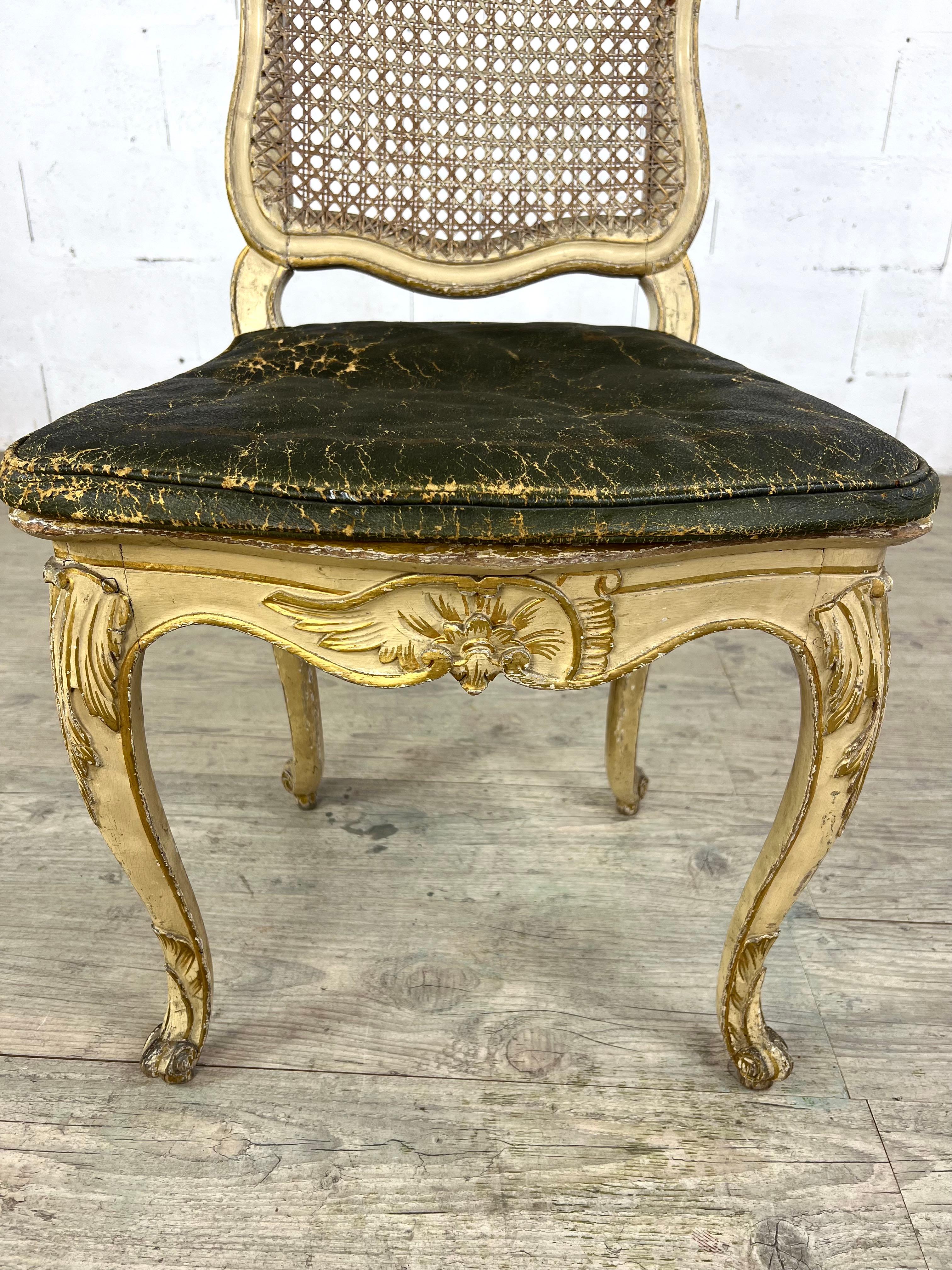Louis XV Gilded Wood Chair – Cane Back and Leather Seat, 18th Century For Sale 2