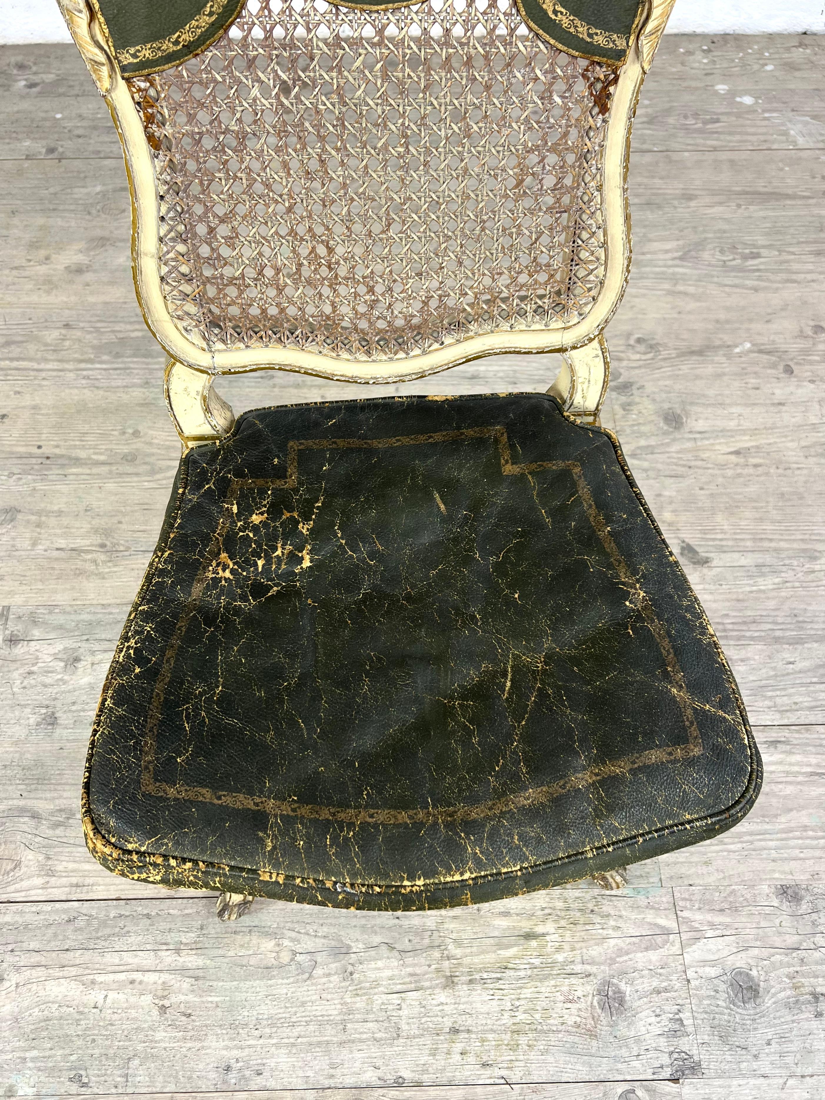 Louis XV Gilded Wood Chair – Cane Back and Leather Seat, 18th Century For Sale 3