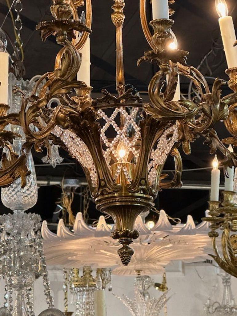 Lustre Louis XV en bronze doré et cristal Bon état - En vente à Dallas, TX