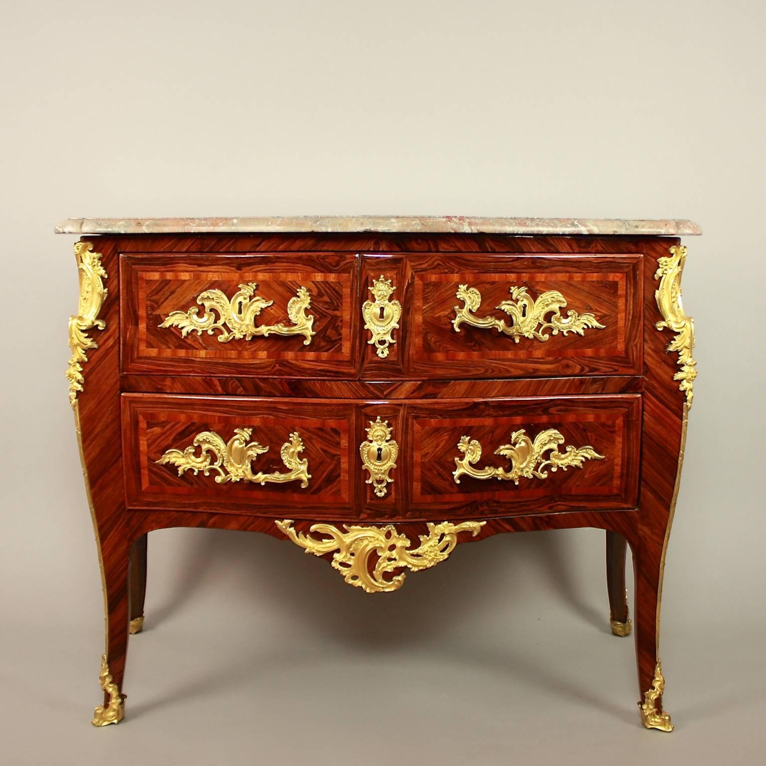 French Louis XV Gilt Bronze-Mounted Kingwood Commode, Stamped Rubestuck, circa 1765