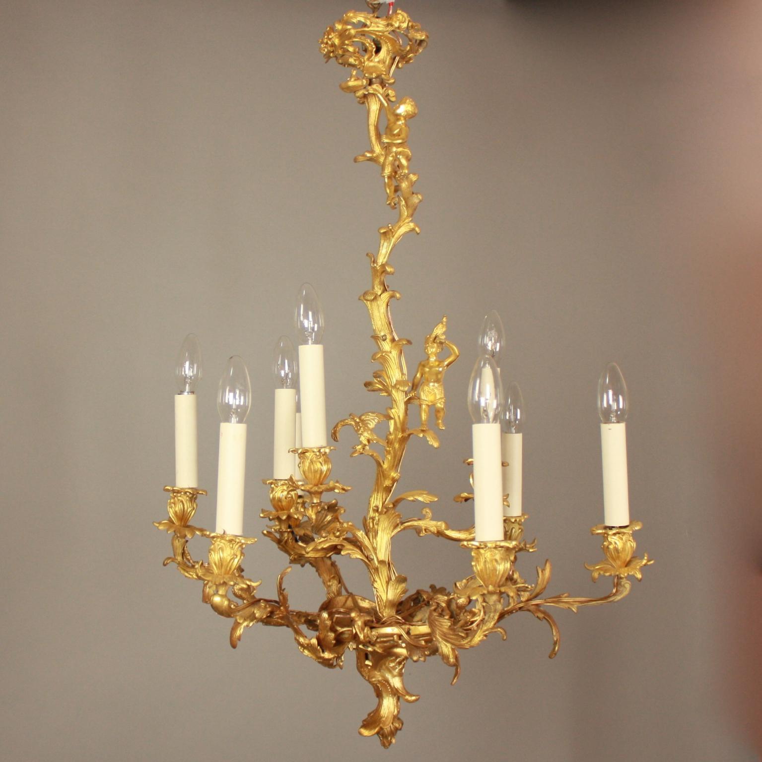 Rococo Louis XV Gilt-Bronze Nine-Light Chandelier
