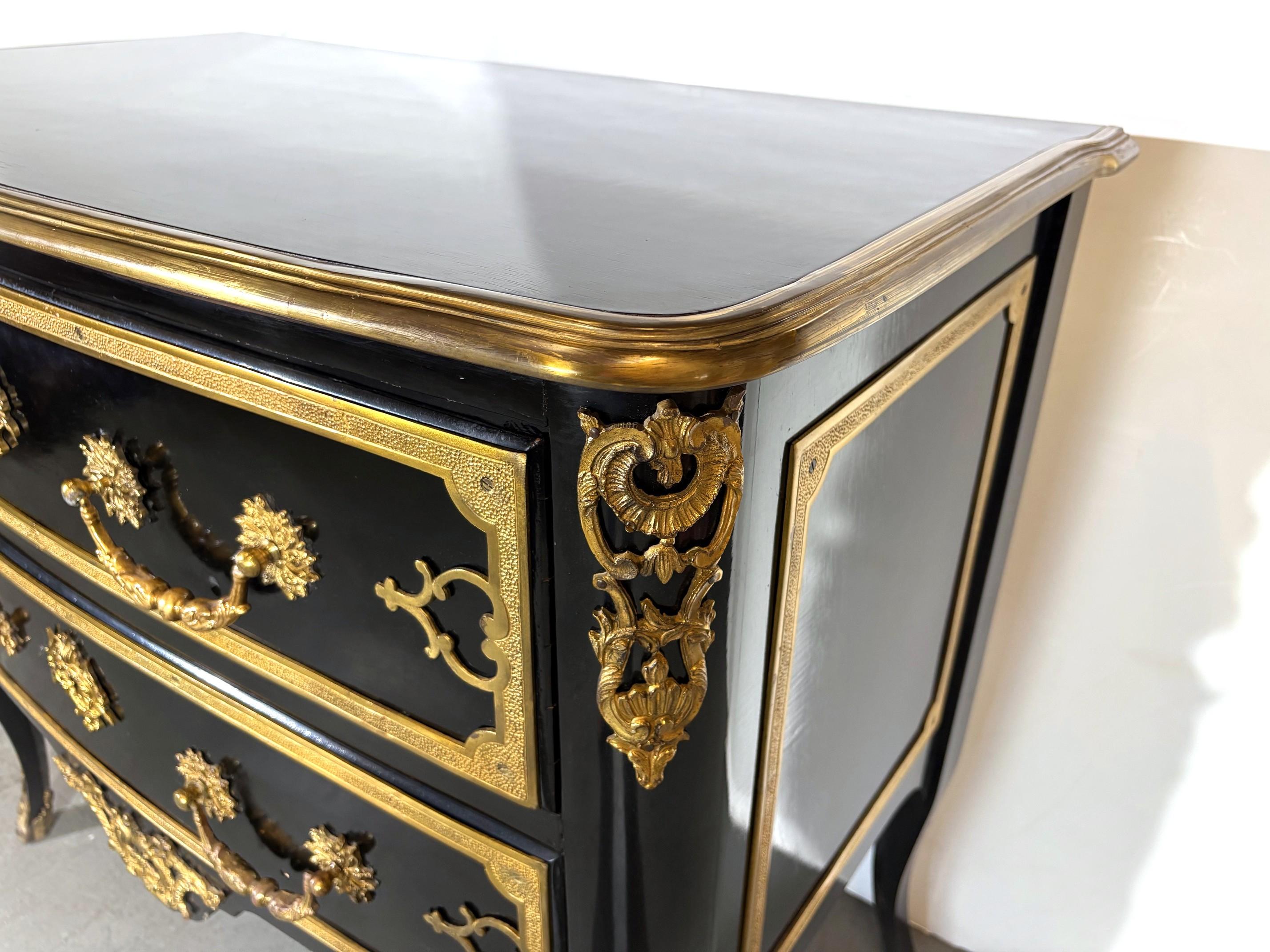 A fine quality Louis XV 2 Drawer Commode. Profusely decorated with gilt applications and bandings. Exceptional. Dovetailed drawers. 