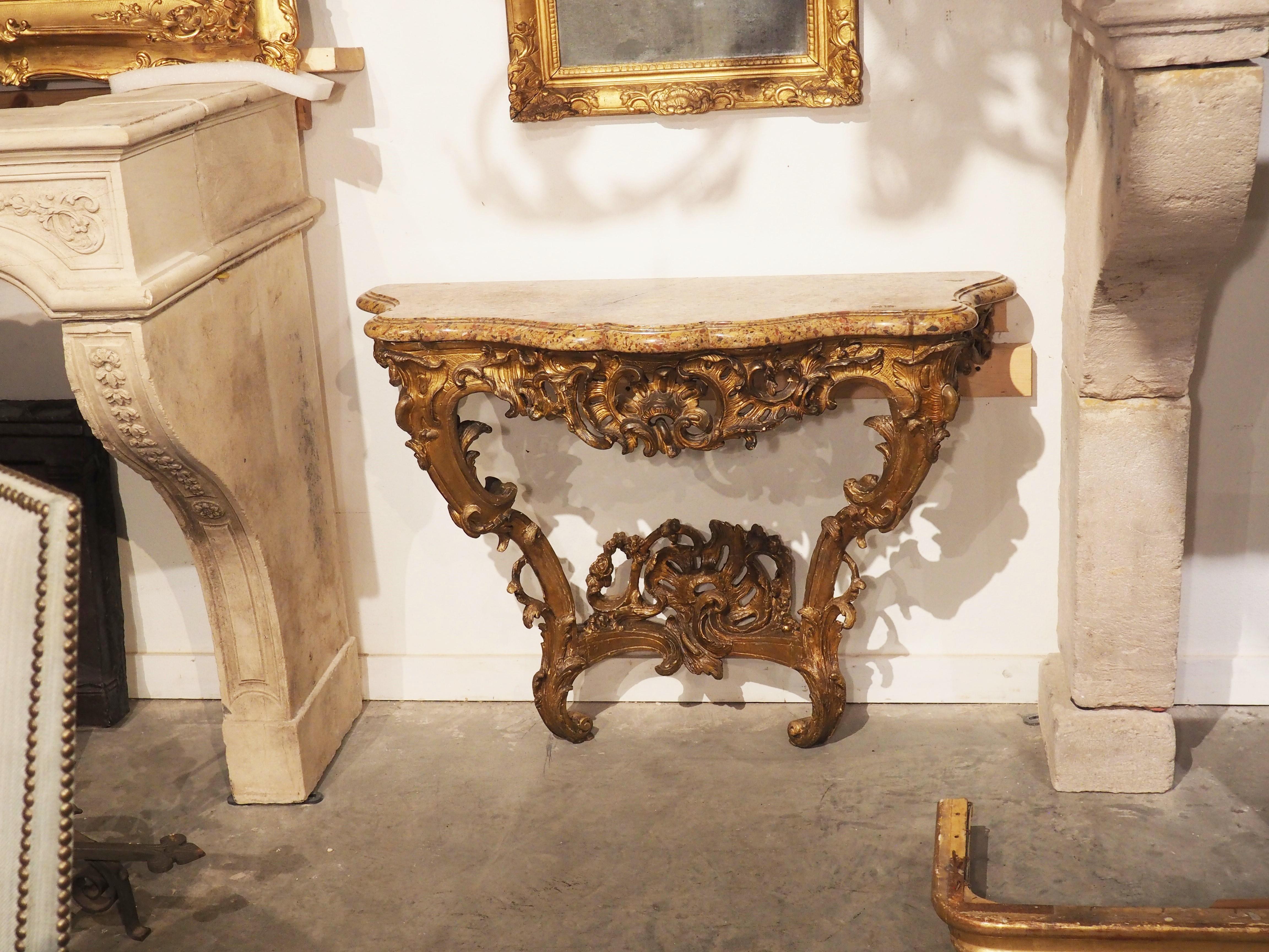 Louis XV Giltwood and Breche D'alep Marble Console Table from France, Circa 1750 12