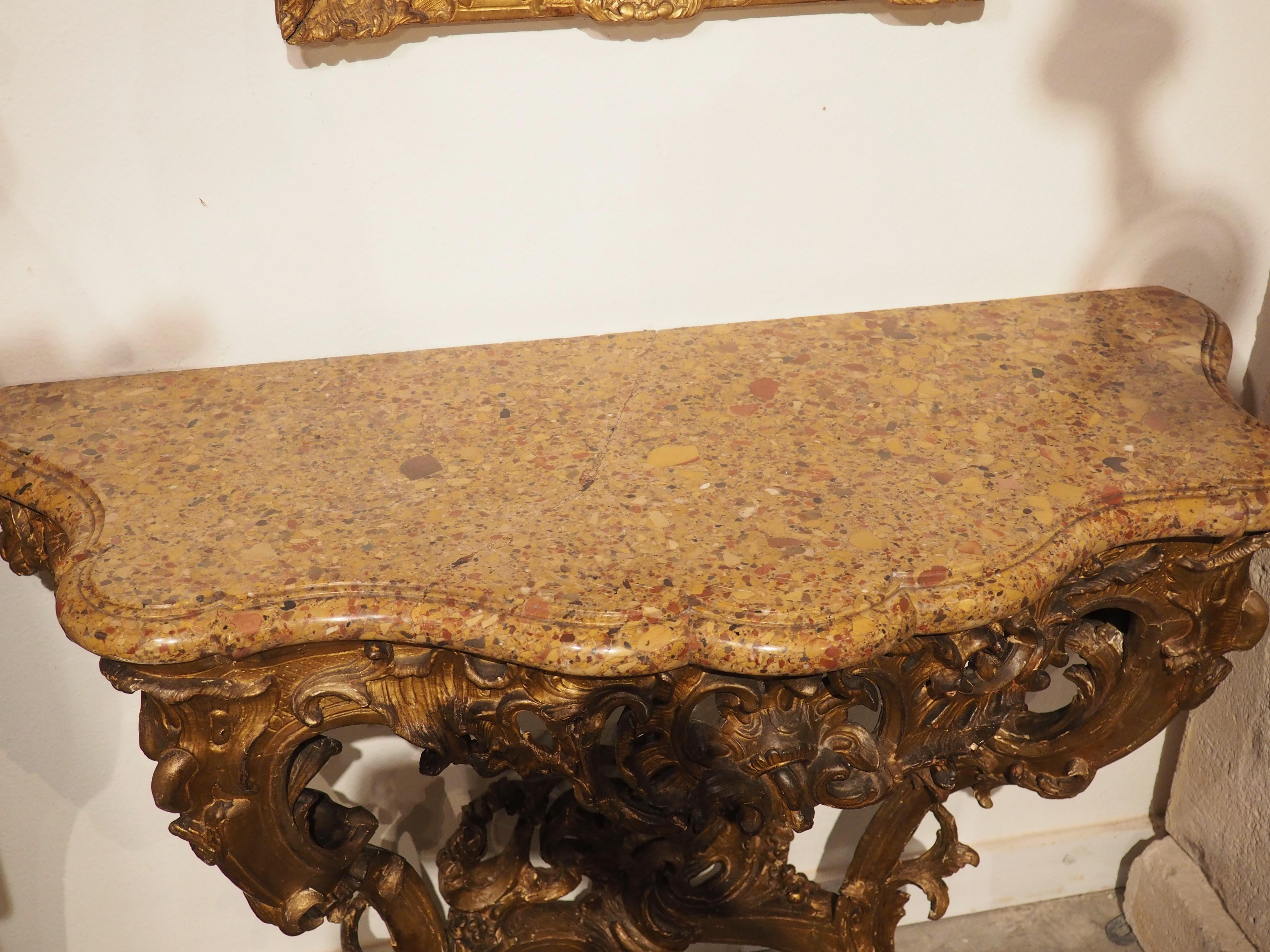 Louis XV Giltwood and Breche D'alep Marble Console Table from France, Circa 1750 For Sale 13