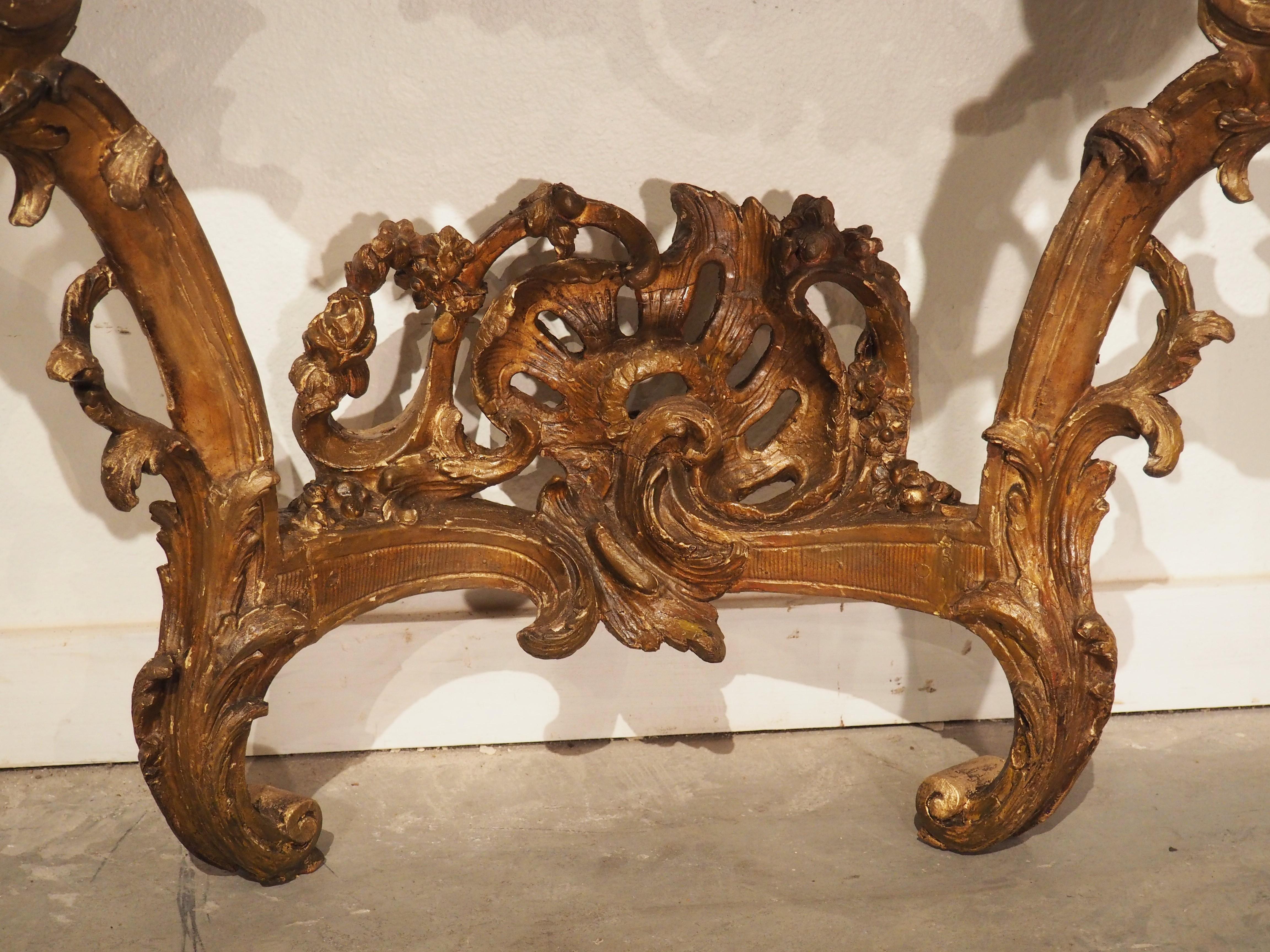 Hand-Carved Louis XV Giltwood and Breche D'alep Marble Console Table from France, Circa 1750