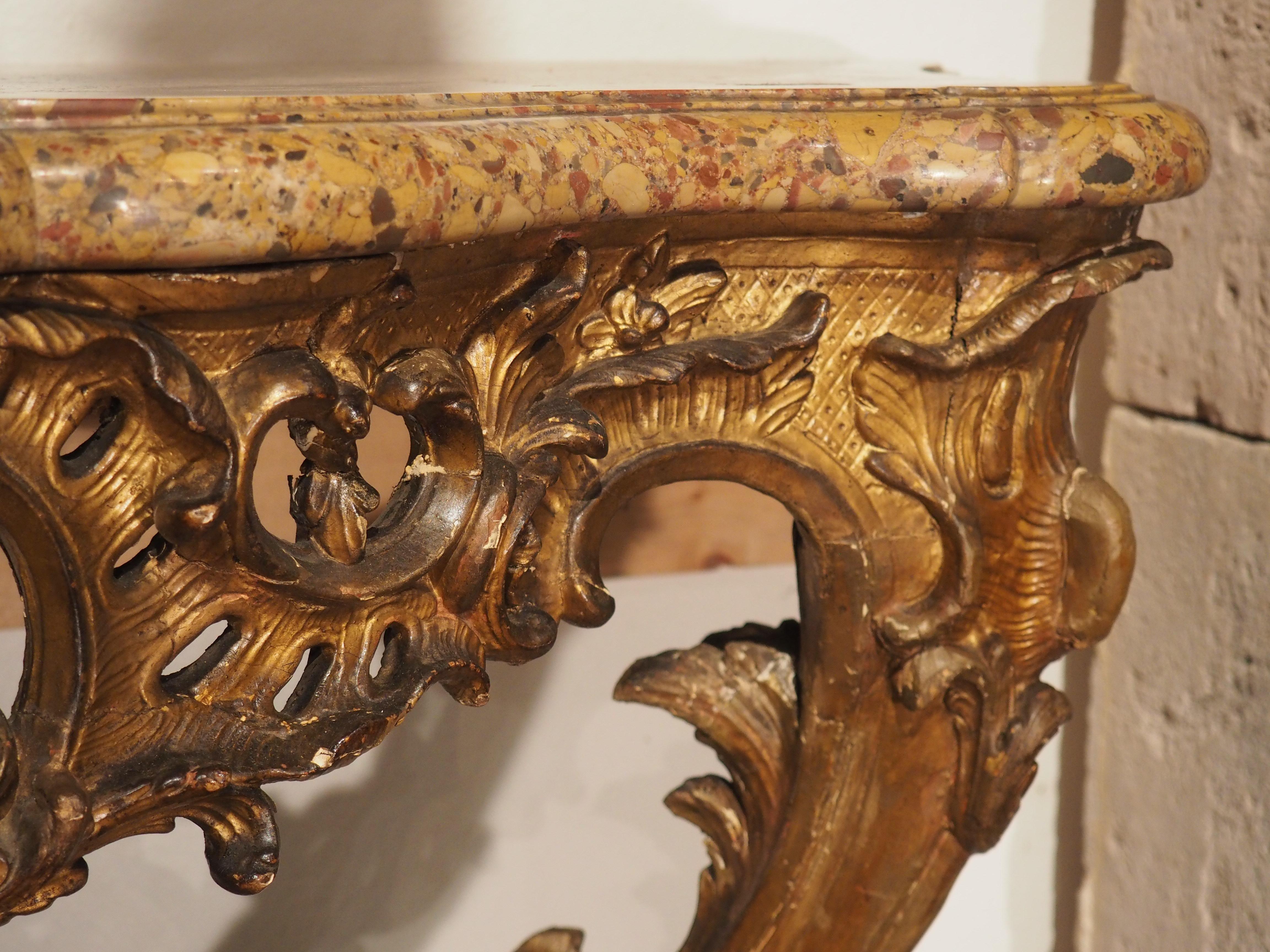 Louis XV Giltwood and Breche D'alep Marble Console Table from France, Circa 1750 1