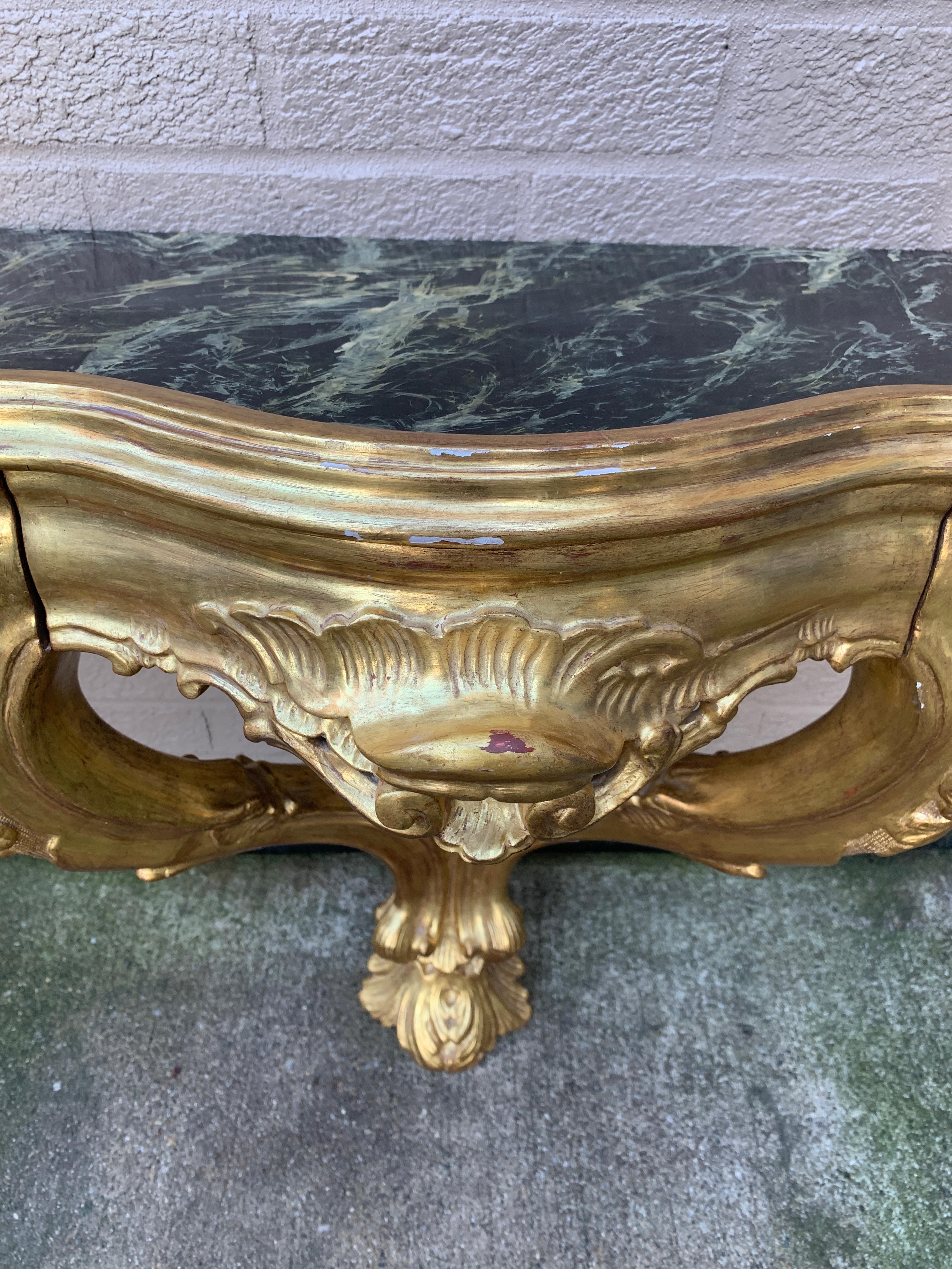 Louis XV Giltwood and Faux Marble Wall Mounted Bedside Tables, Pair For Sale 5