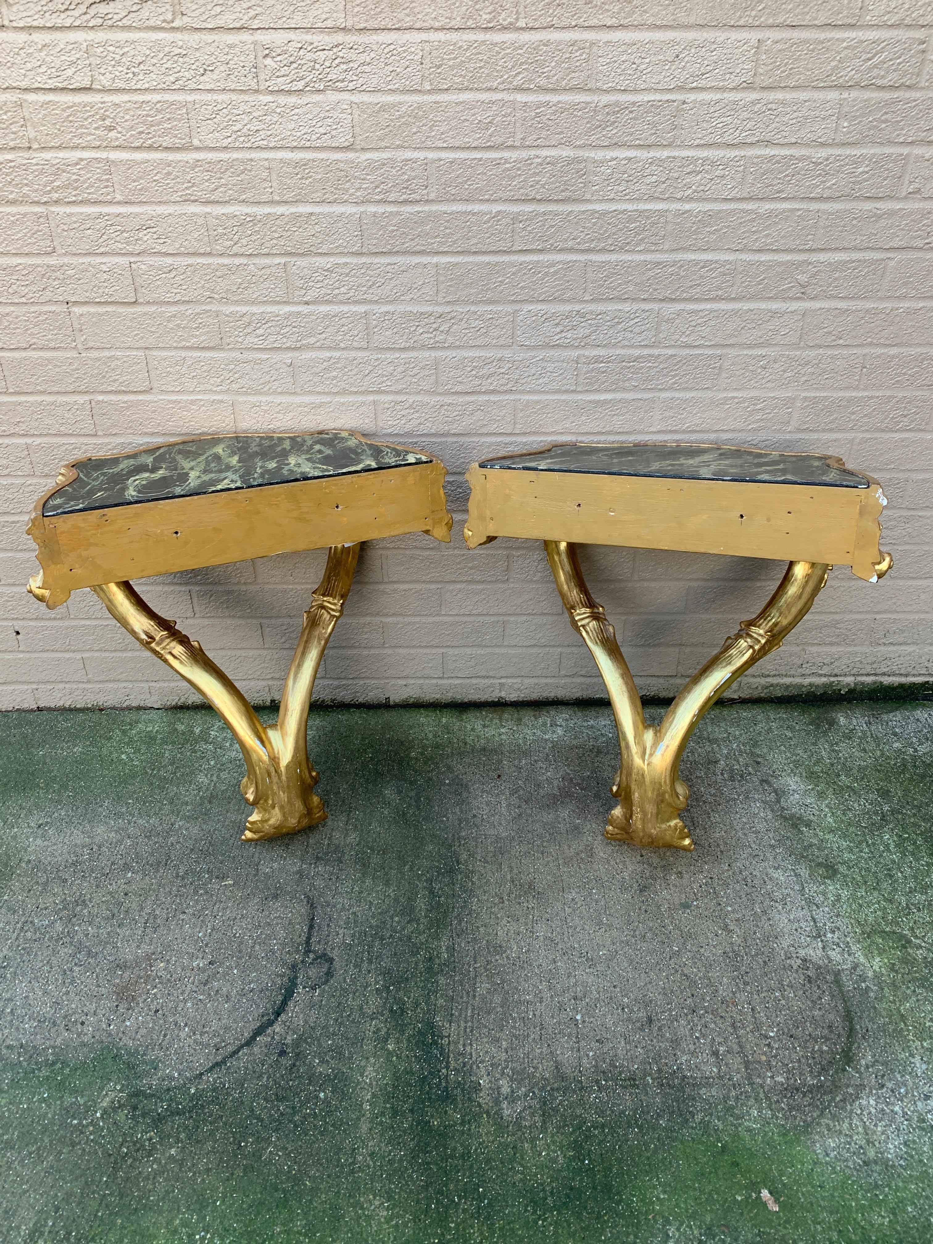 Louis XV Giltwood and Faux Marble Wall Mounted Bedside Tables, Pair For Sale 10