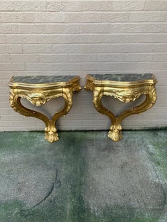 Louis XV Giltwood and Faux Marble Wall Mounted Bedside Tables, Pair