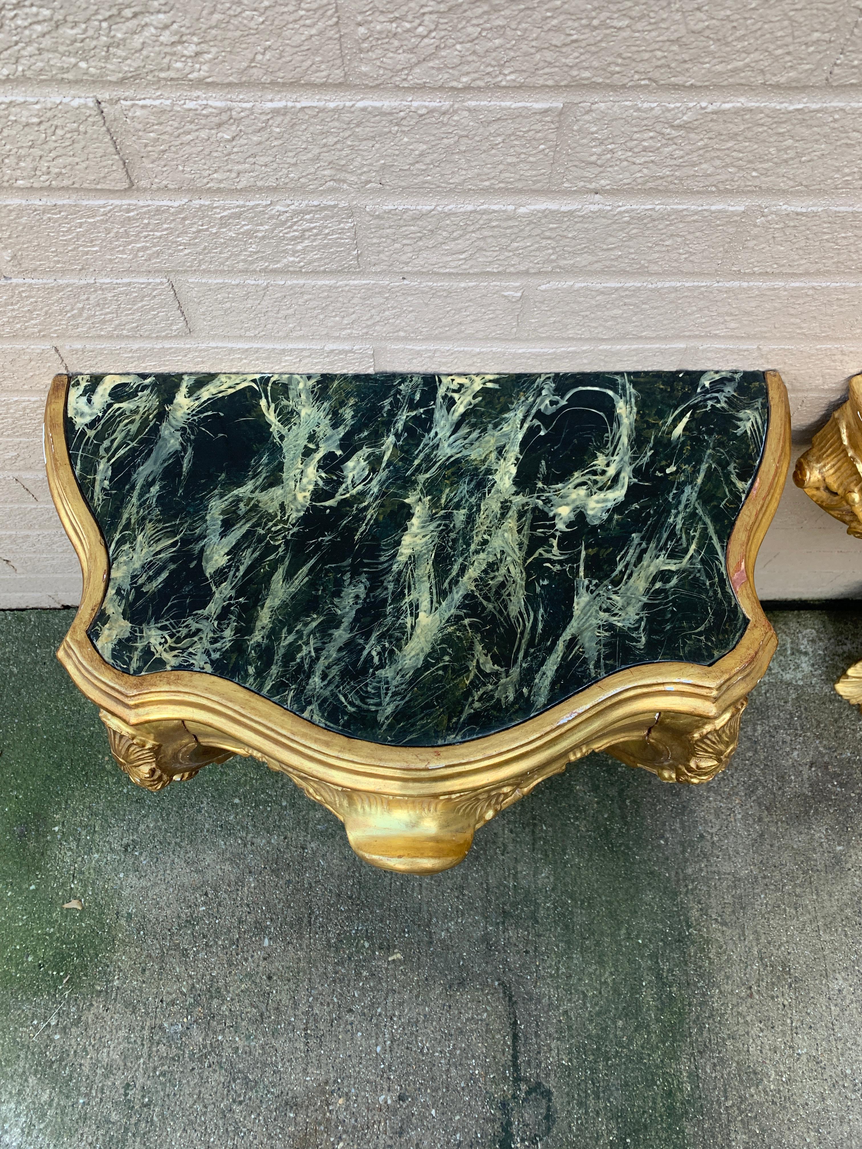 Louis XV Giltwood and Faux Marble Wall Mounted Bedside Tables, Pair For Sale 2