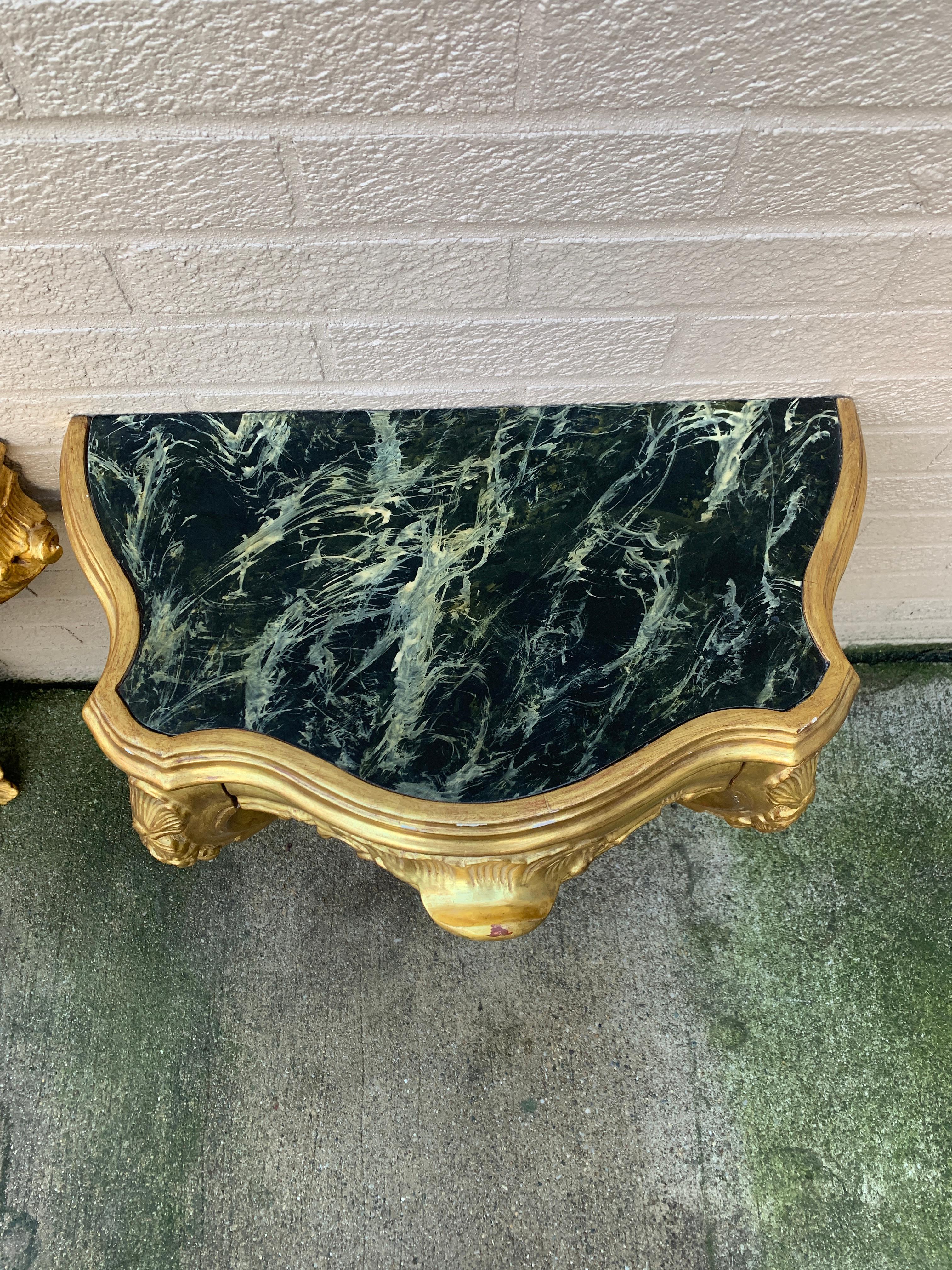 Louis XV Giltwood and Faux Marble Wall Mounted Bedside Tables, Pair For Sale 3