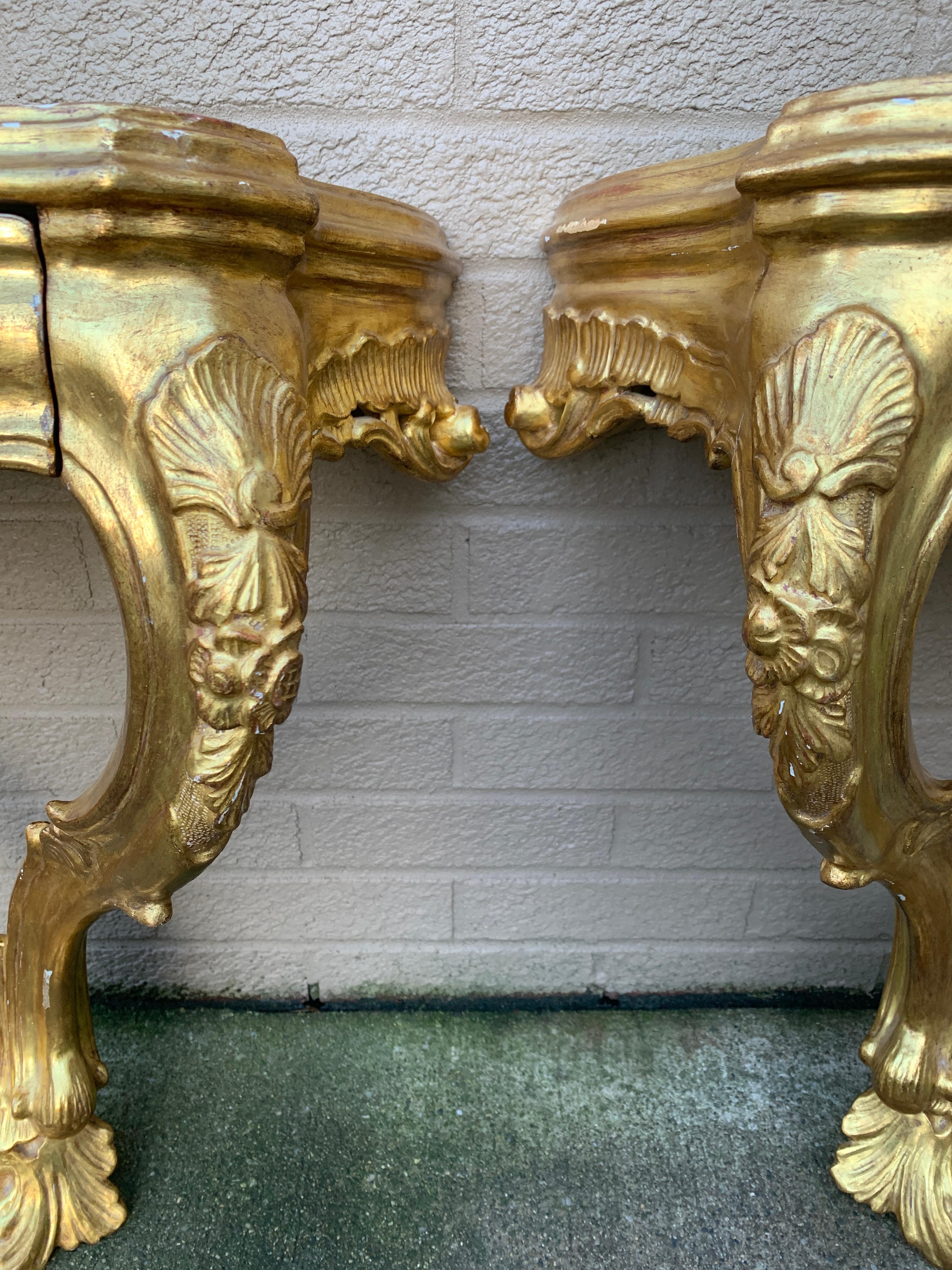 Louis XV Giltwood and Faux Marble Wall Mounted Bedside Tables, Pair For Sale 4