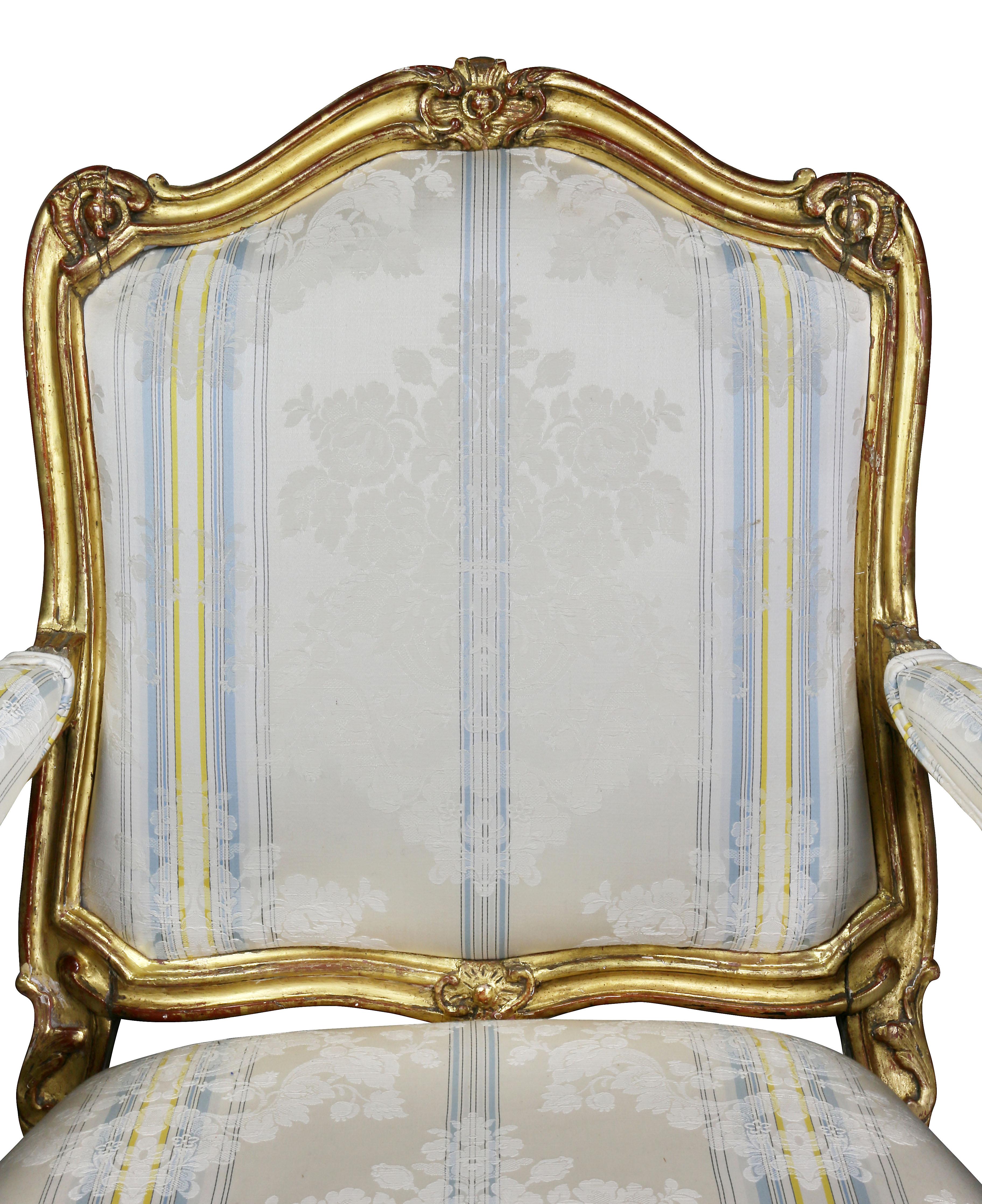 Mid-18th Century Louis XV Giltwood Armchair For Sale