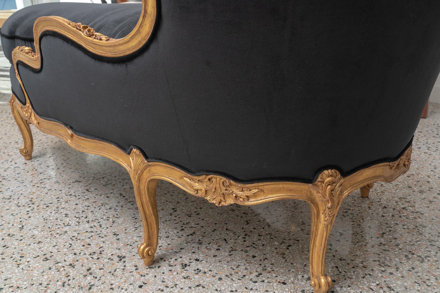 Fabric Louis XV Giltwood Chaise For Sale