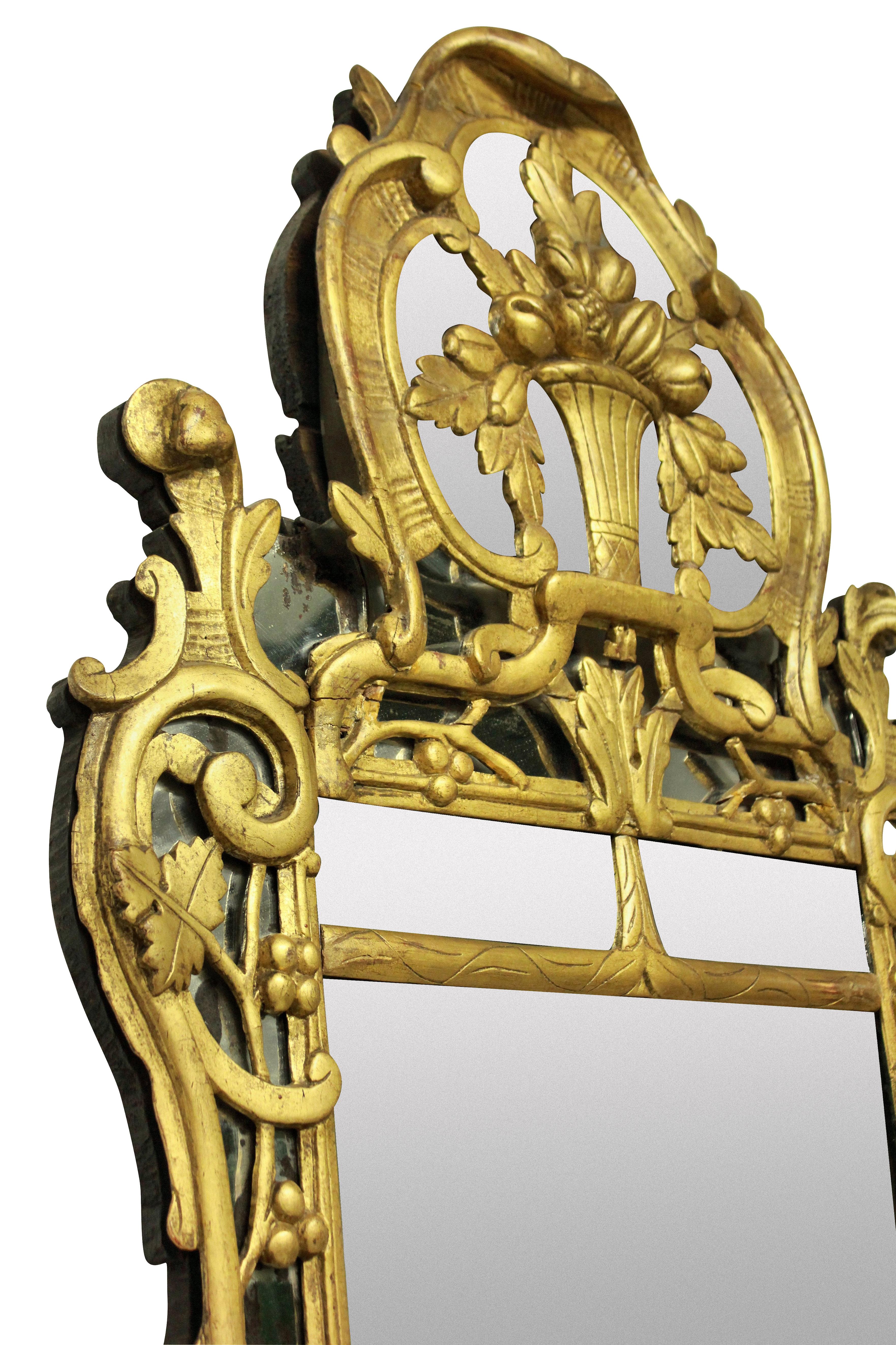 French Louis XV Giltwood Mirror with the Original Looking Glass