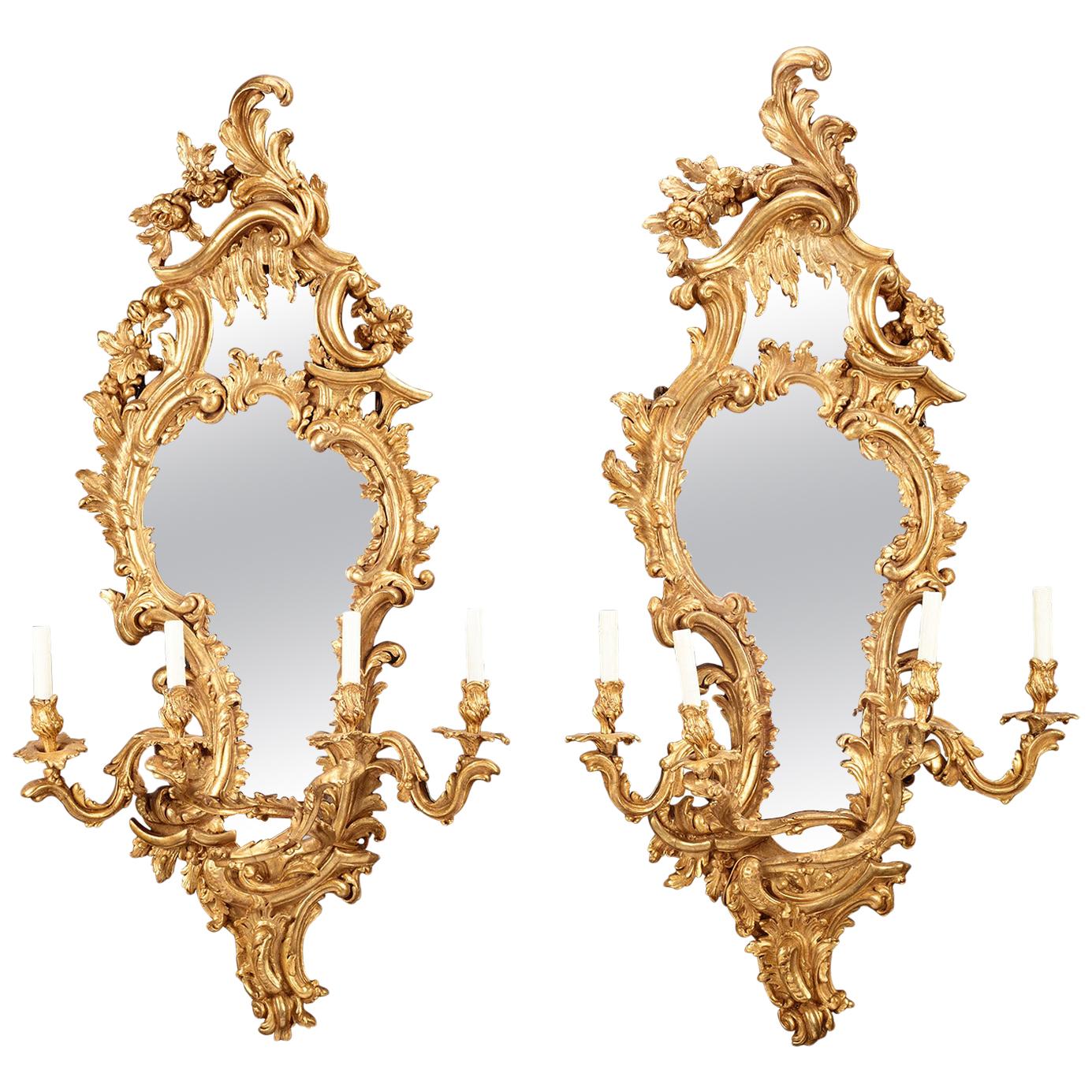 Girandoles à miroir en bois doré Louis XV