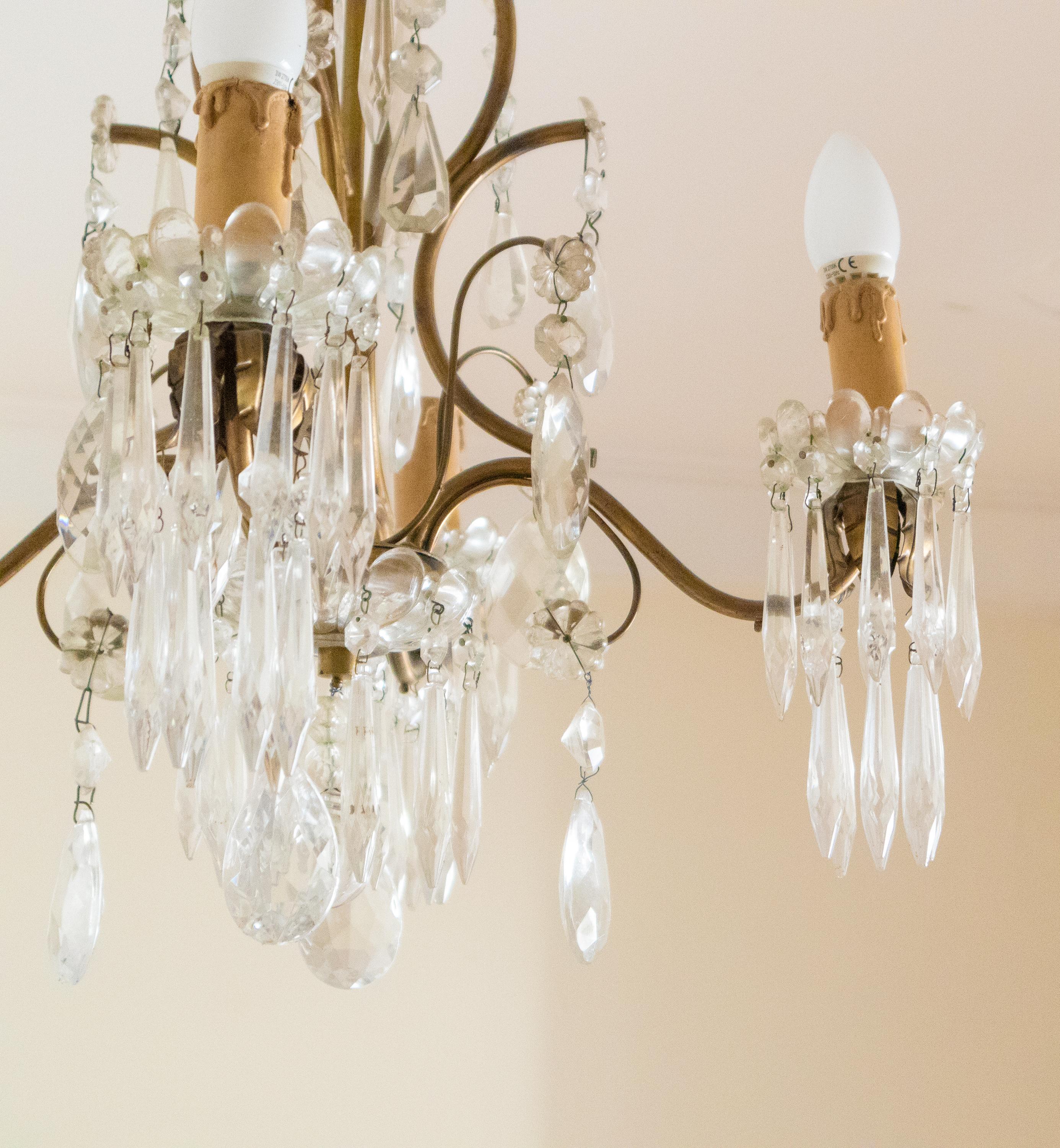 Lampadario a sospensione in vetro Luigi XV, quattro bracci, XIX secolo In condizioni buone in vendita a Lisbon, PT