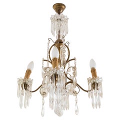 Louis XV Glass Pendants Chandelier, Four Arms, 19th Century