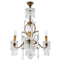 Louis XV Glass Pendants Chandelier, Four Arms, 19th Century