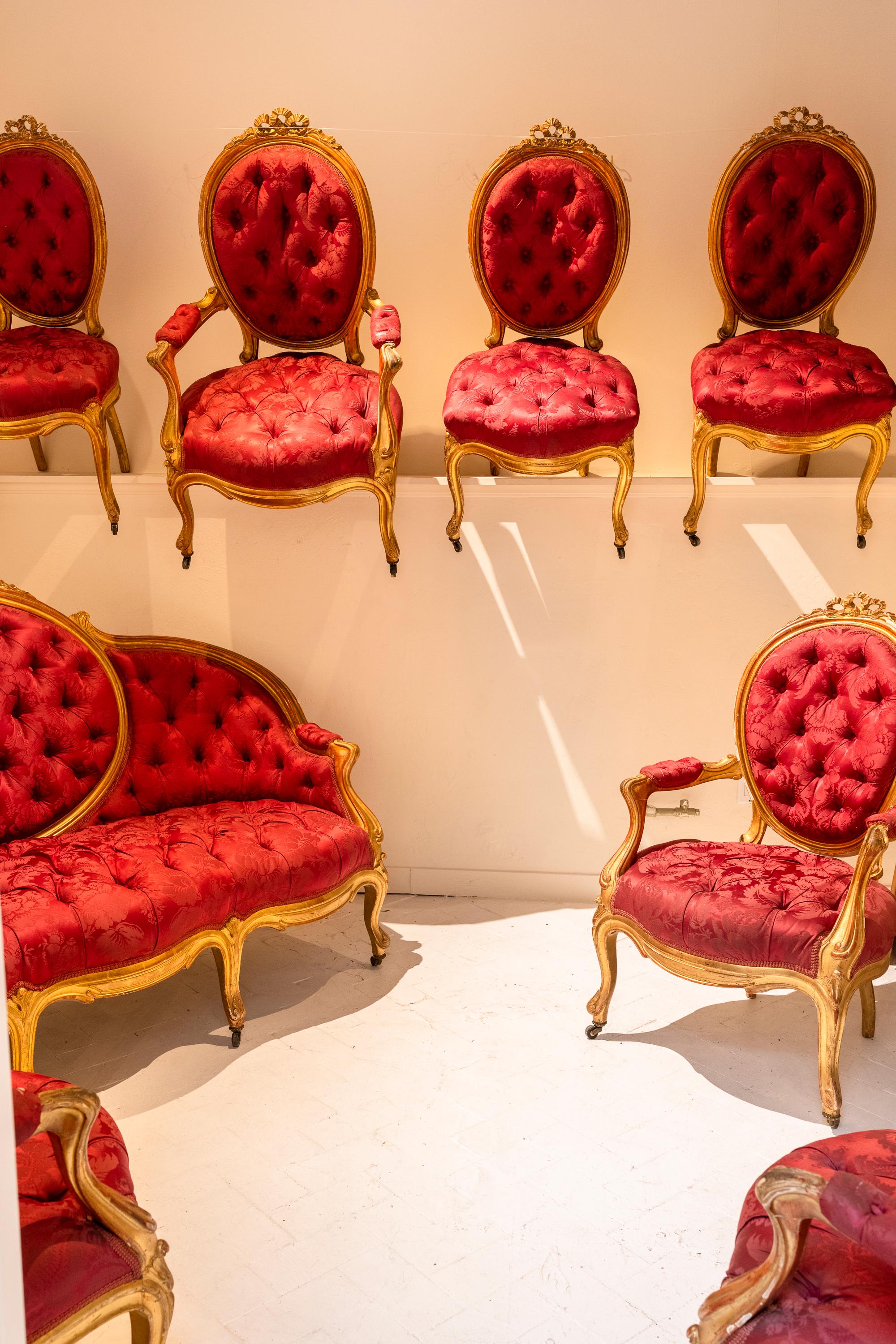 19th Century Louis XV Glitwood Salon Armchairs, Set of 4 For Sale