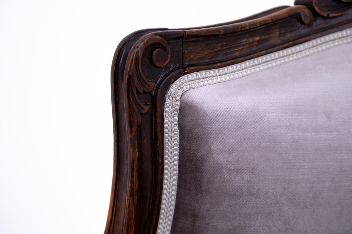 Velvet Louis XV Grey Armchairs, France, circa 1890. Restored. For Sale