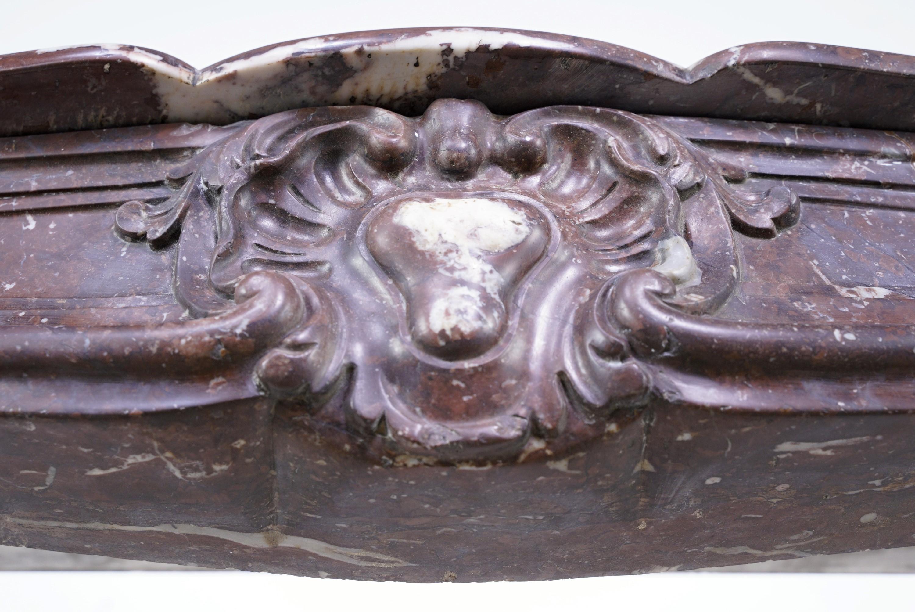 Bronze Louis XV Hand Carved French Marble Mantel Rouge Royale  For Sale