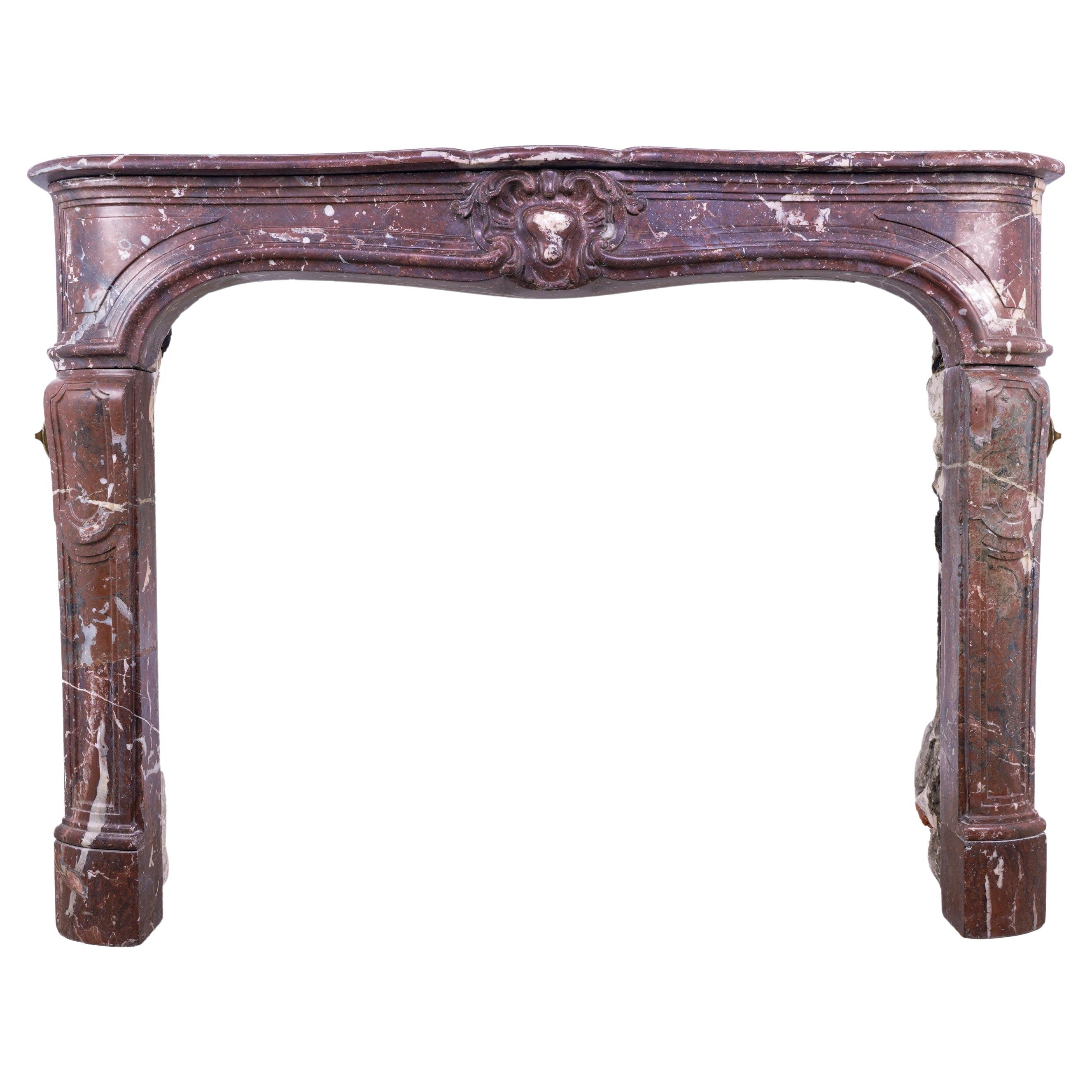 Louis XV Hand Carved French Marble Mantel Rouge Royale 