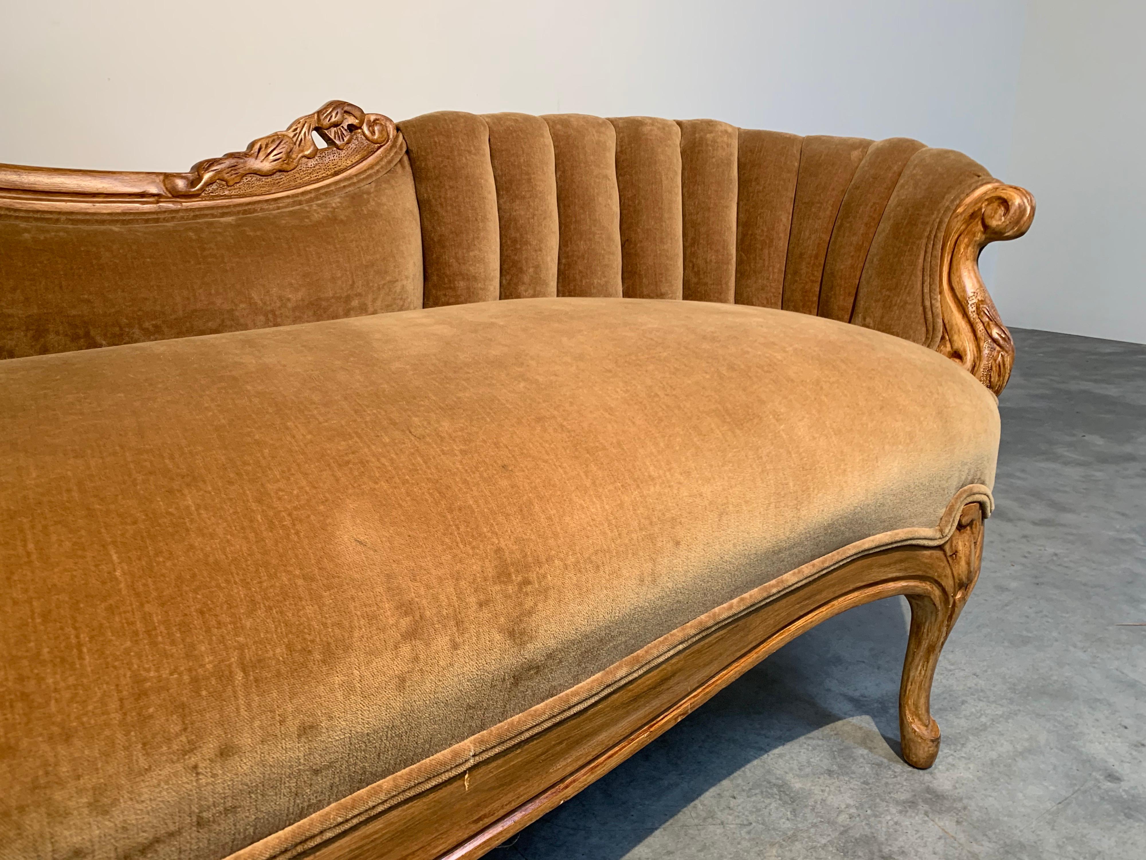Louis XV Hand Carved French Meridienne Sofa 3