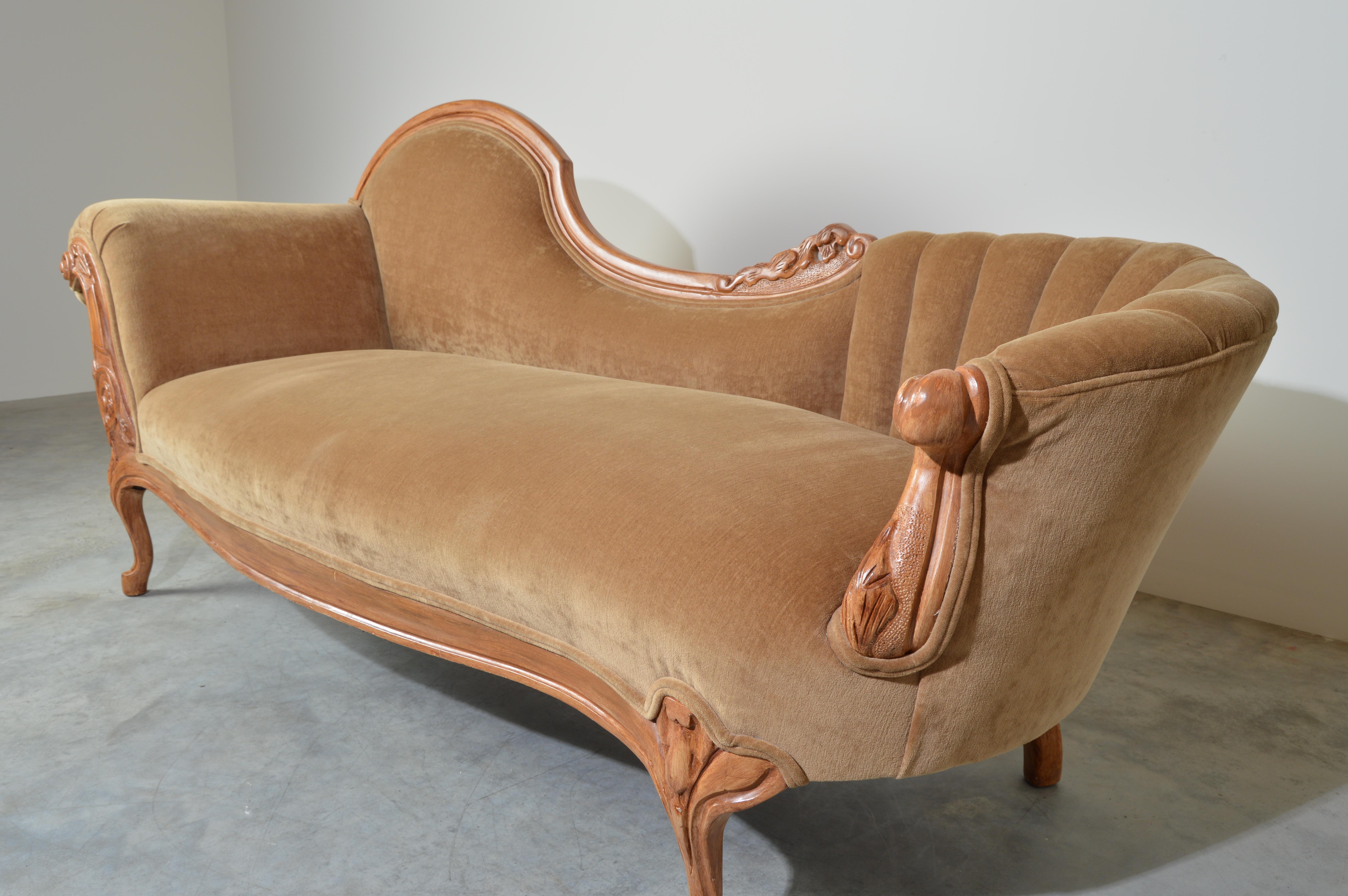 Hand-Carved Louis XV Hand Carved French Meridienne Sofa