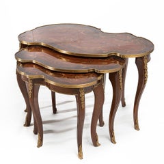 Louis XV Hand Carved Inlaid Nesting Table '3 SET', 20th Century
