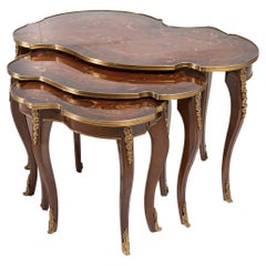 Louis XV Hand Carved Inlaid Nesting Table '3 SET', 20th Century