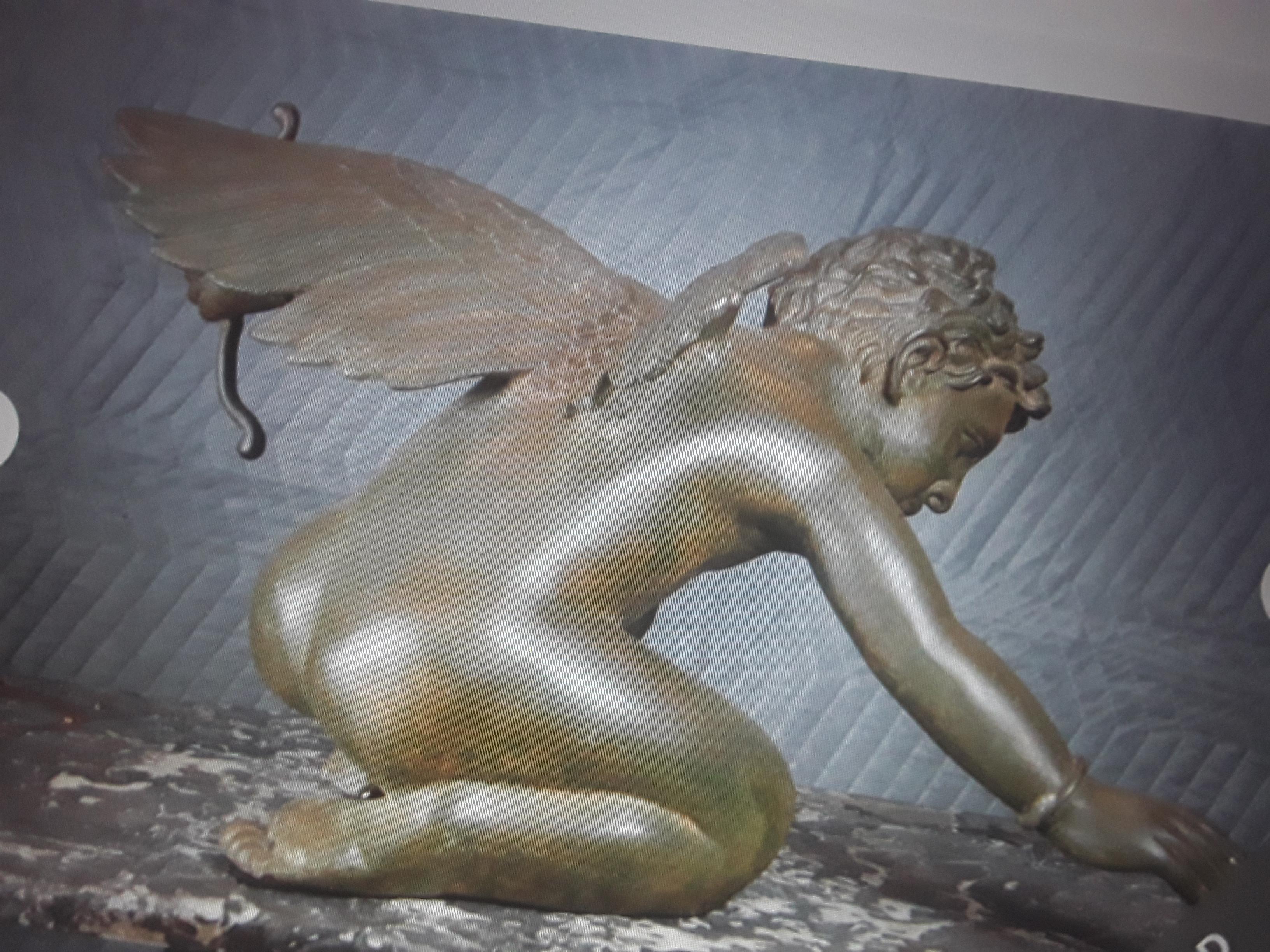 Louis XV Huge Verdigris Bronze Signed Nishan Toor Nude Cherub Sculpture / Putti For Sale 7