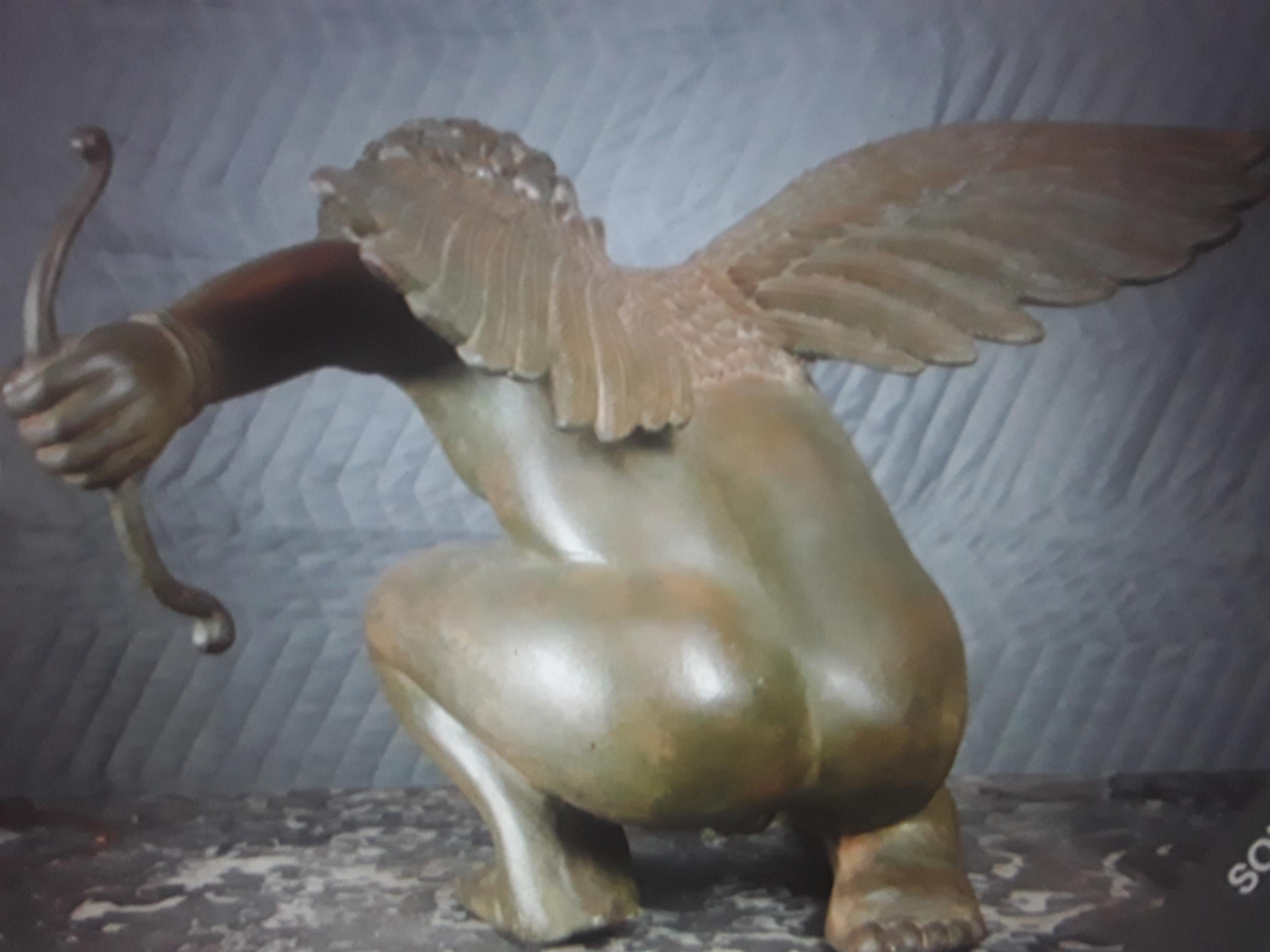 Louis XV Huge Verdigris Bronze Signed Nishan Toor Nude Cherub Sculpture / Putti For Sale 8