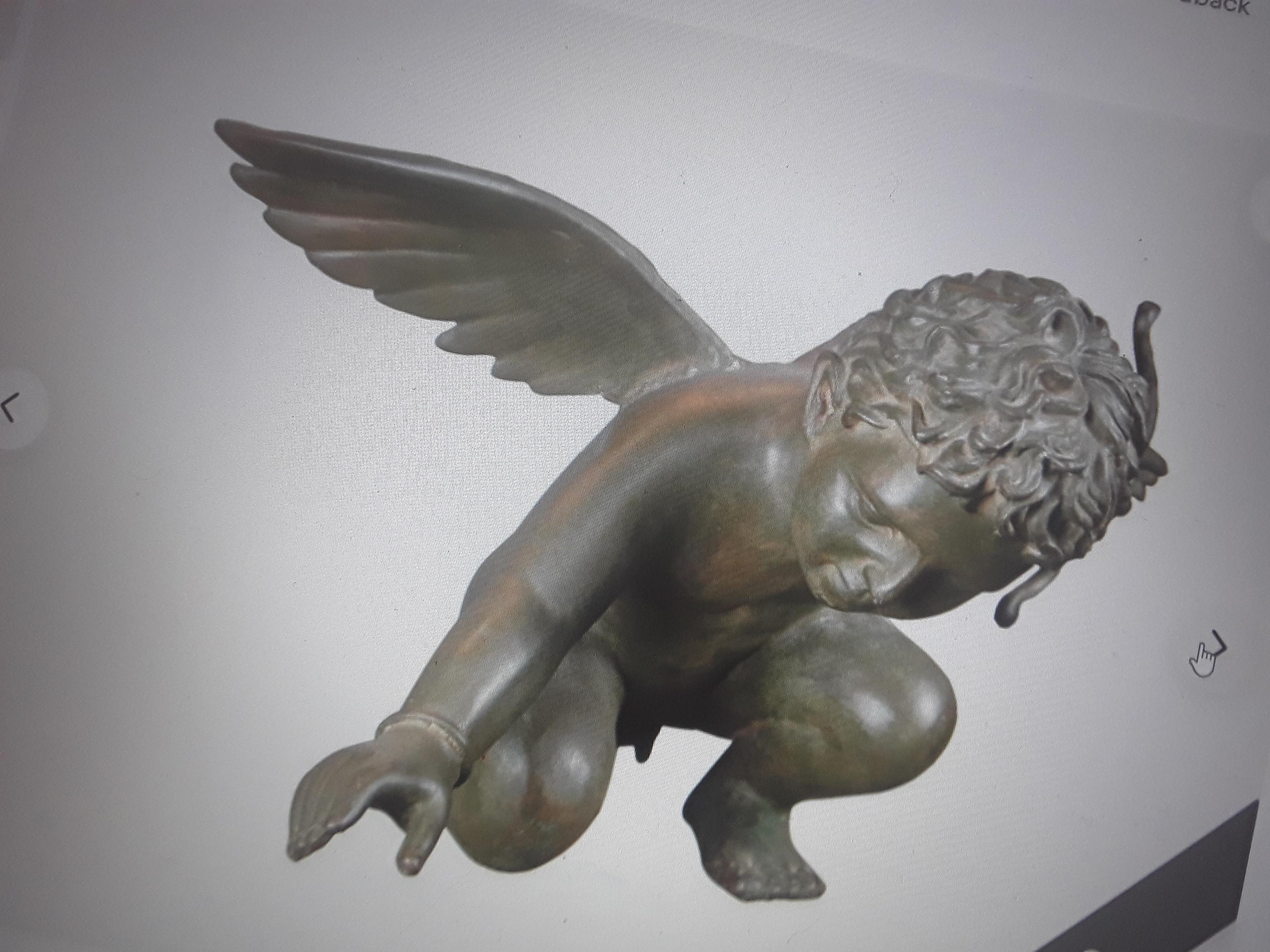 Louis XV Huge Verdigris Bronze Signed Nishan Toor Nude Cherub Sculpture / Putti In Good Condition For Sale In Opa Locka, FL
