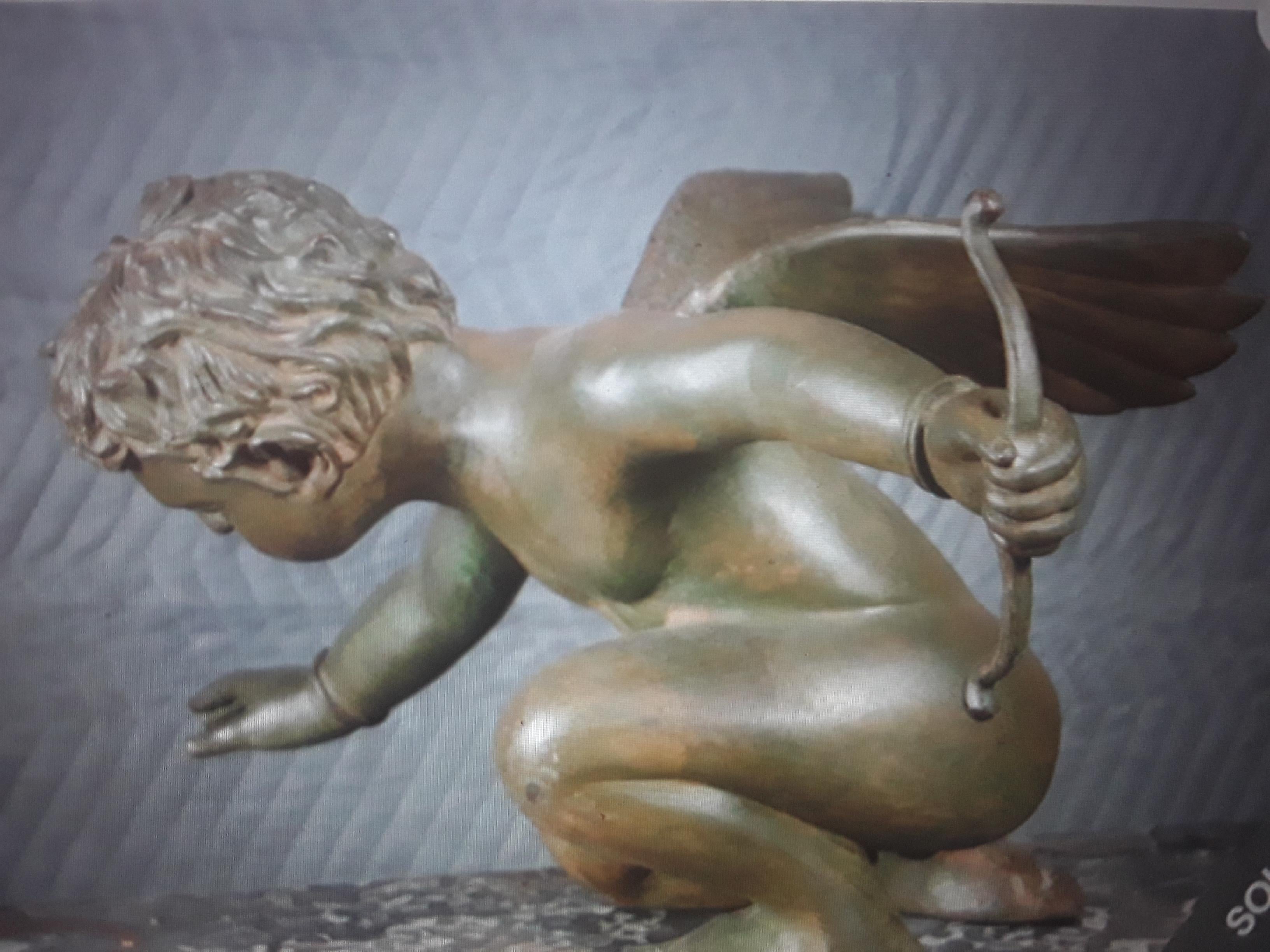 Louis XV Huge Verdigris Bronze Signed Nishan Toor Nude Cherub Sculpture / Putti For Sale 2