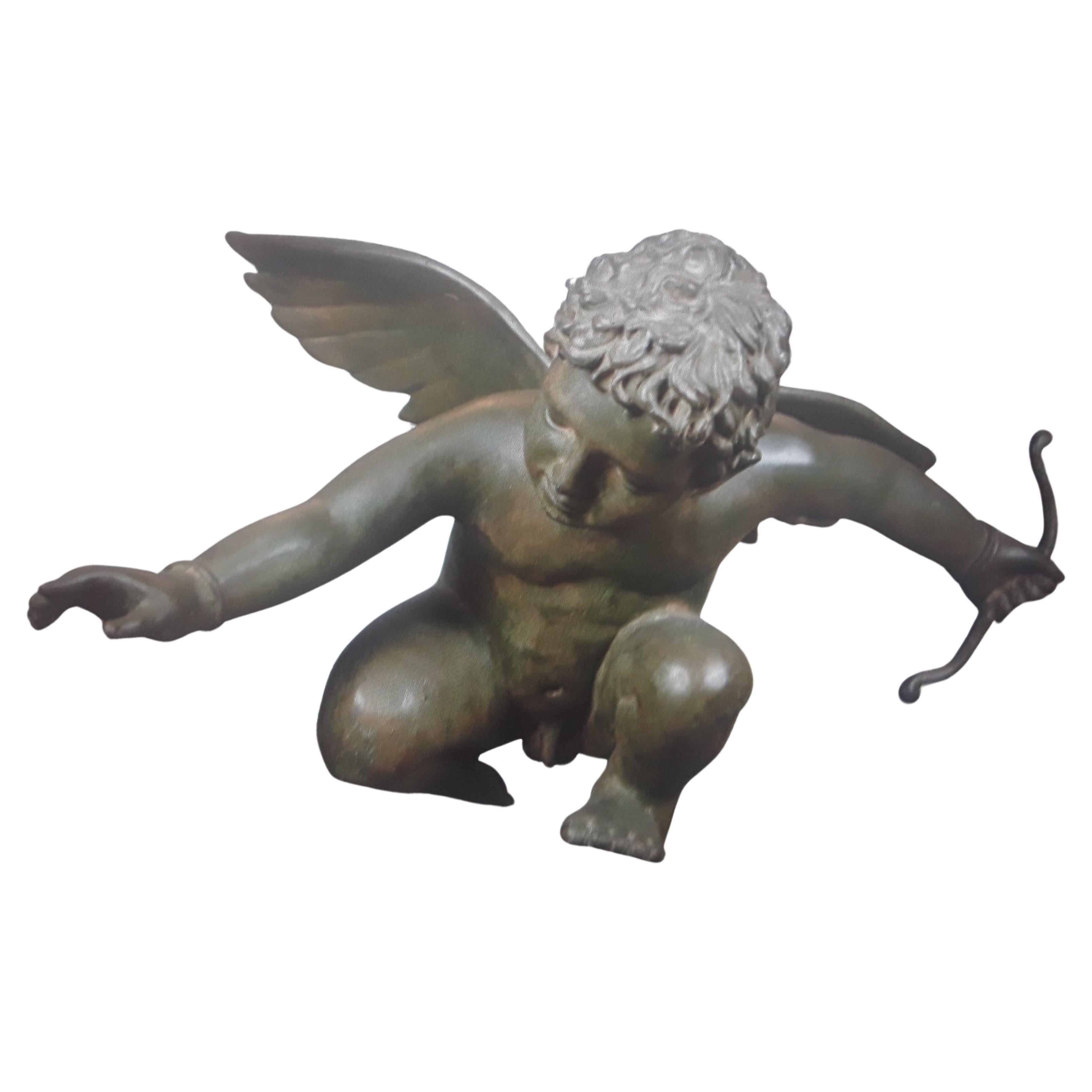Louis XV Huge Verdigris Bronze Signed Nishan Toor Nude Cherub Sculpture / Putti For Sale