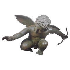 Vintage Louis XV Huge Verdigris Bronze Signed Nishan Toor Nude Cherub Sculpture / Putti
