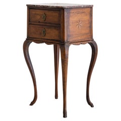 Antique Louis XV Inlaid Wood and Marble Side Table