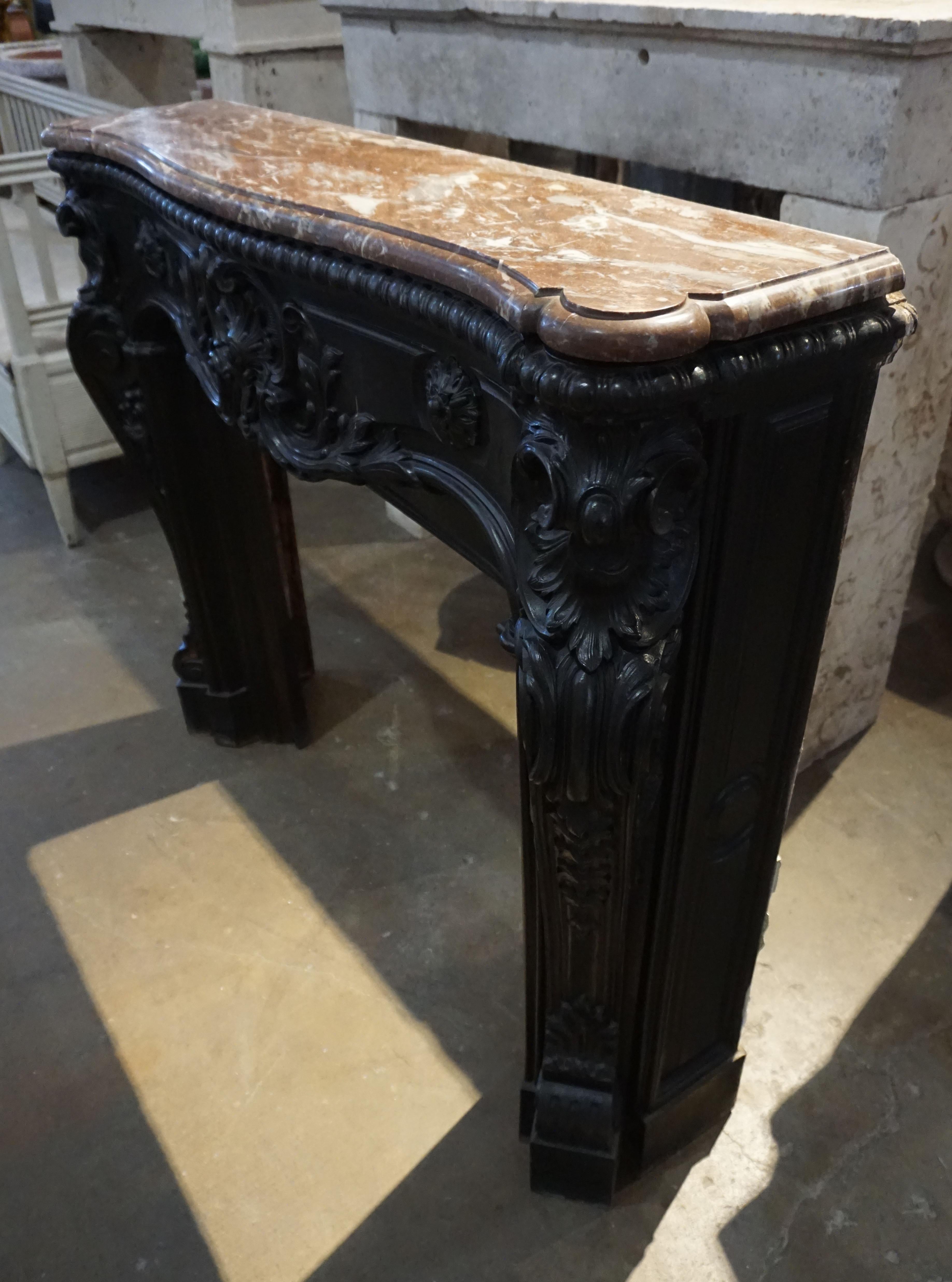 Louis XV Iron and Marble Mantel 2