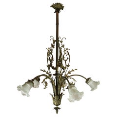 Louis XV Iron Chandelier with Glass Shades, circa 1890