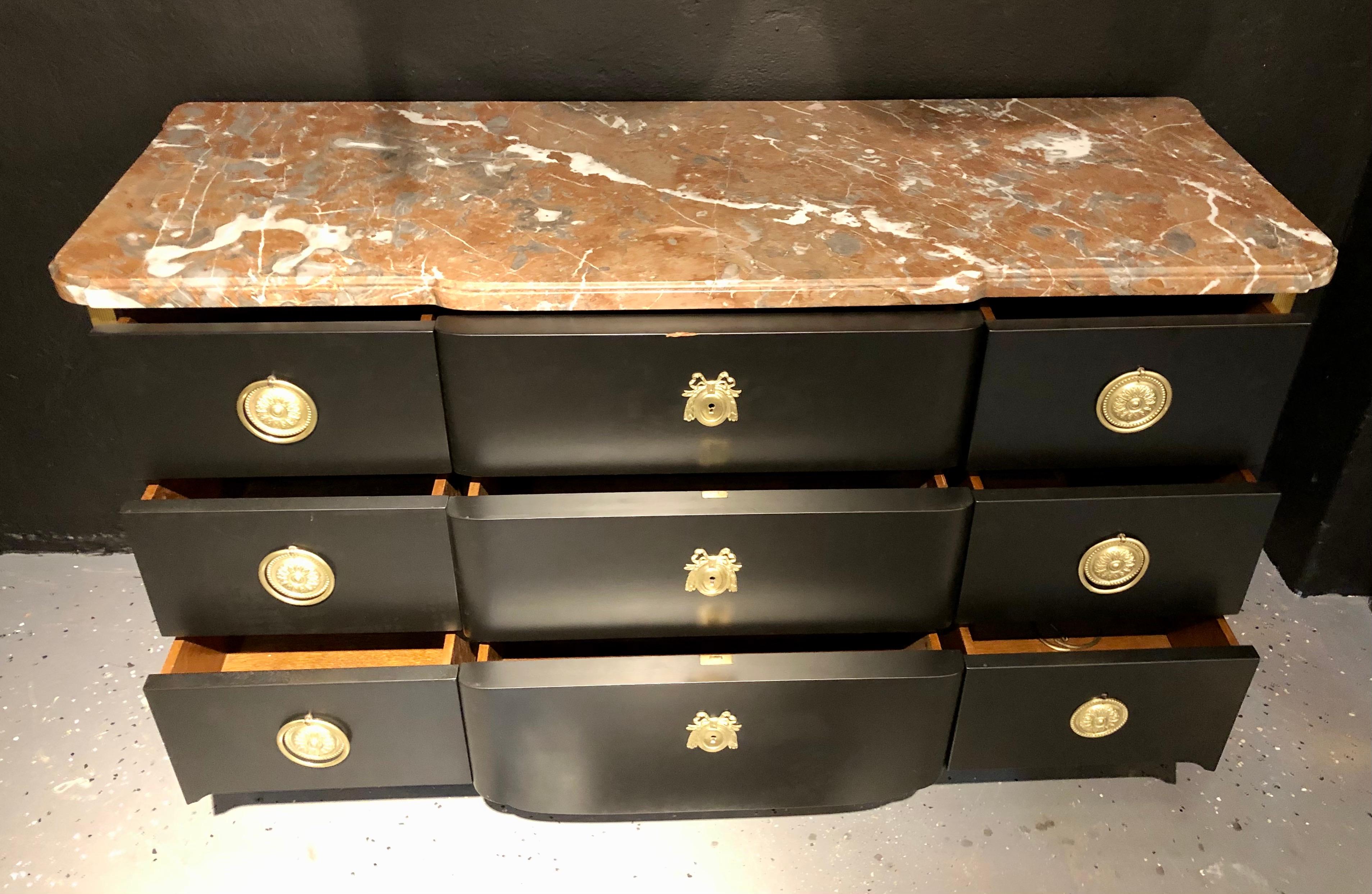 Louis XV Jansen Dresser, Commode or Chest, Ebony Hollywood Regency Era 7