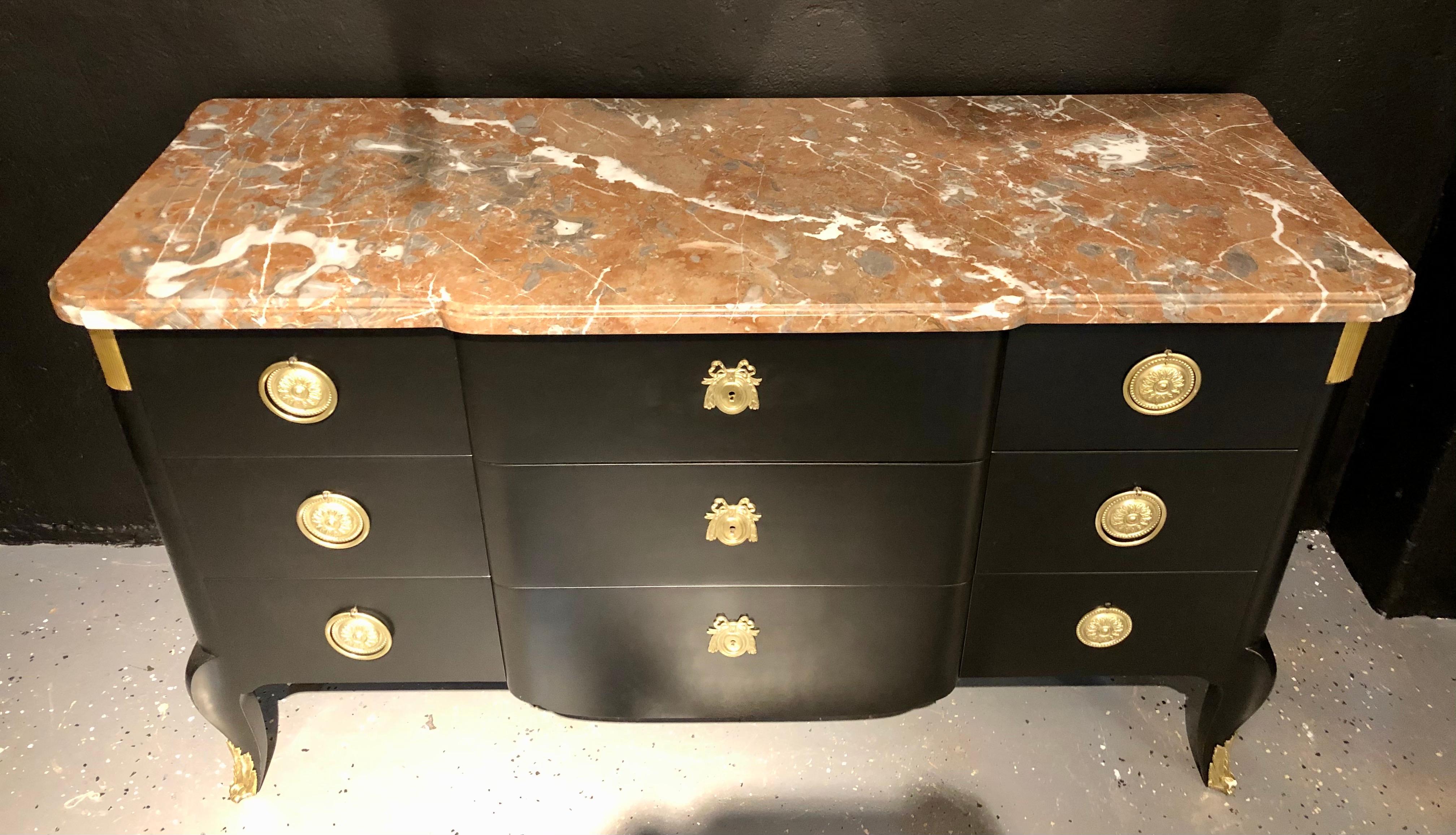 French Louis XV Jansen Dresser, Commode or Chest, Ebony Hollywood Regency Era