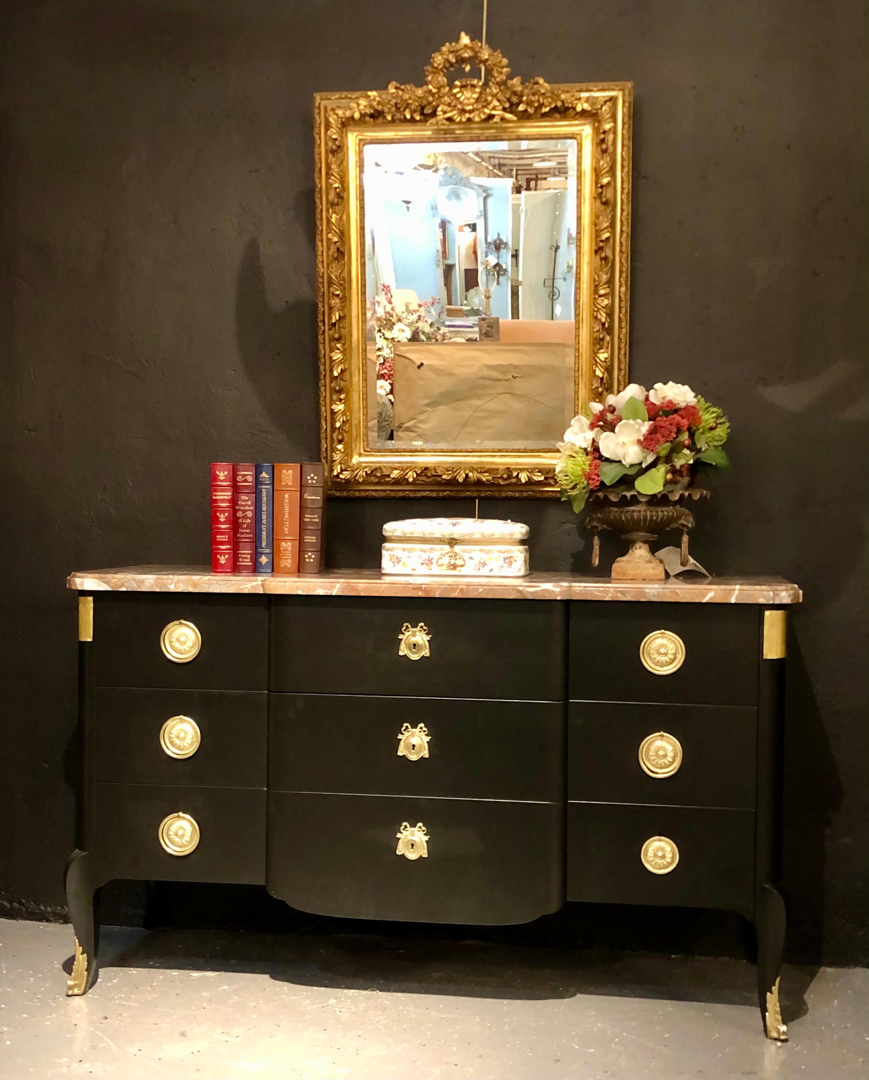 Louis XV Jansen Dresser, Commode or Chest, Ebony Hollywood Regency Era In Good Condition In Stamford, CT
