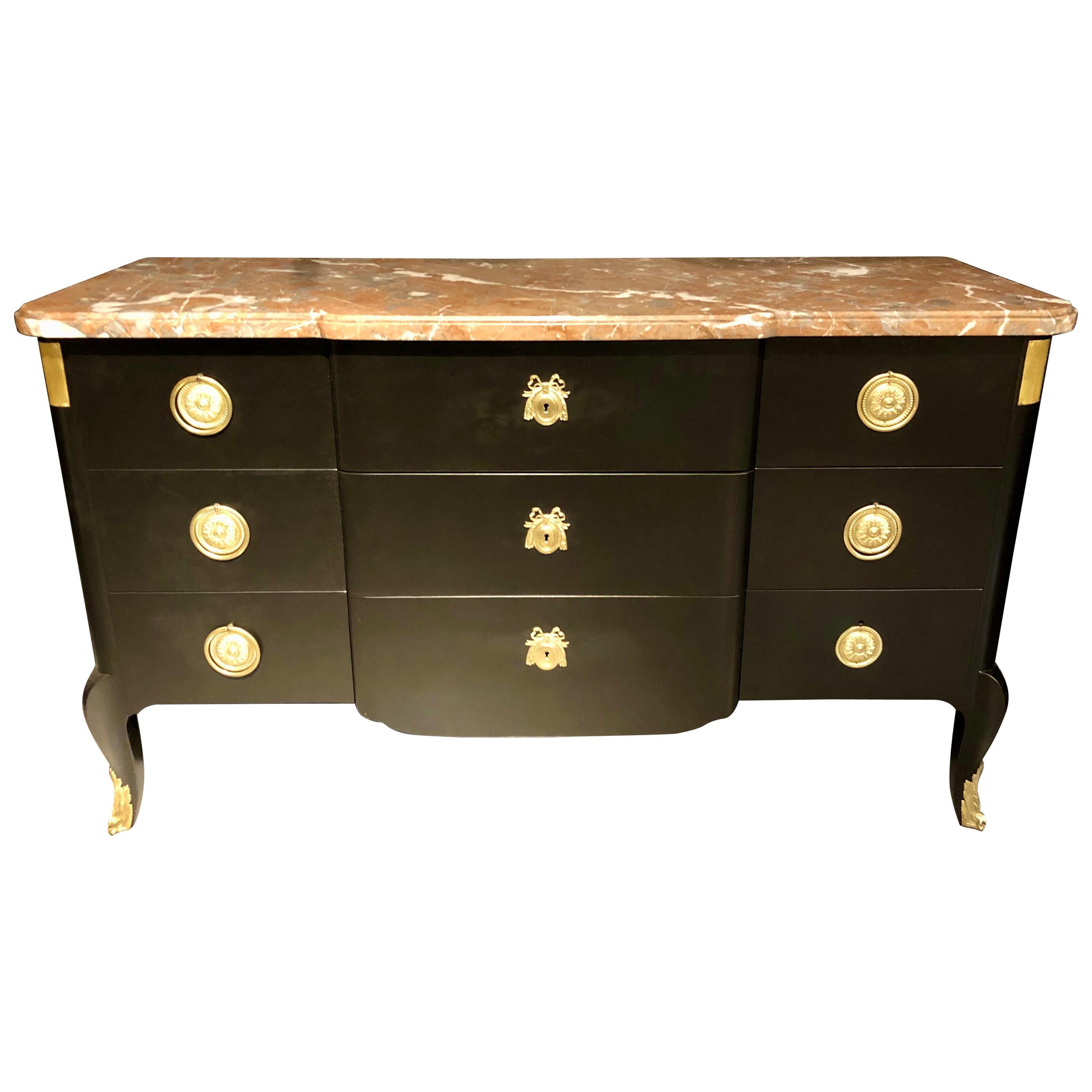 Louis XV Jansen Dresser, Commode or Chest, Ebony Hollywood Regency Era
