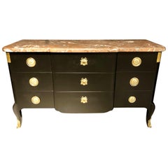 Vintage Louis XV Jansen Dresser, Commode or Chest, Ebony Hollywood Regency Era