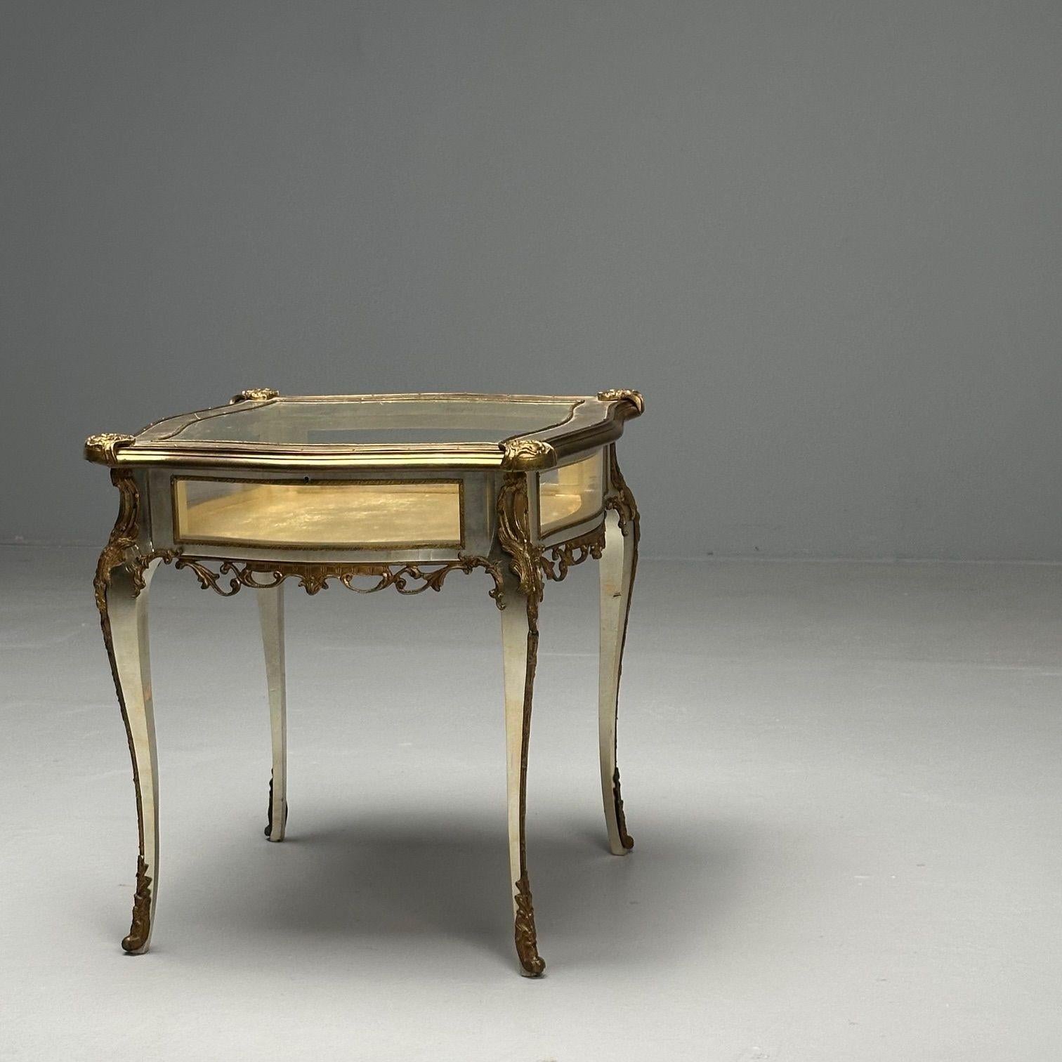 Mid-20th Century Louis XV, Jewelry Showcase, Vitrine Table, Walnut, Bronze, Gilt, 1920s For Sale